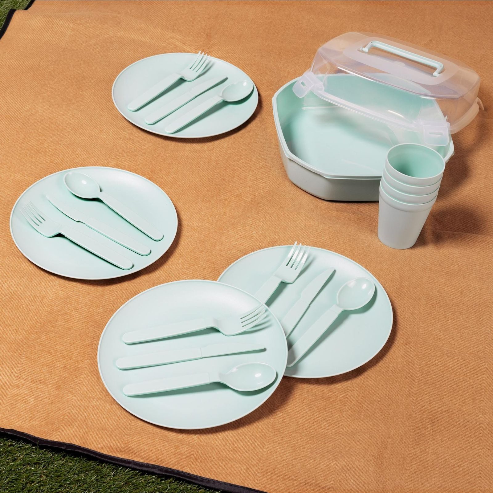 Gravidus Geschirr-Set Picknick-Set 21-tlg. aus Kunststoff für Camping, Garten und Ausflüge (21-tlg), Kunststoff