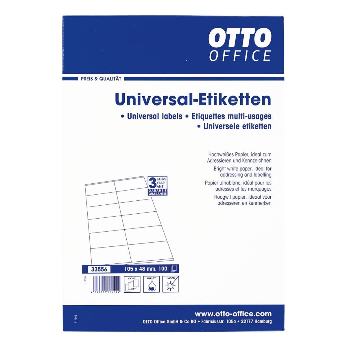 Otto Office Etiketten Standard, 1200 Stück, Adresse (105x48 mm), selbstklebend