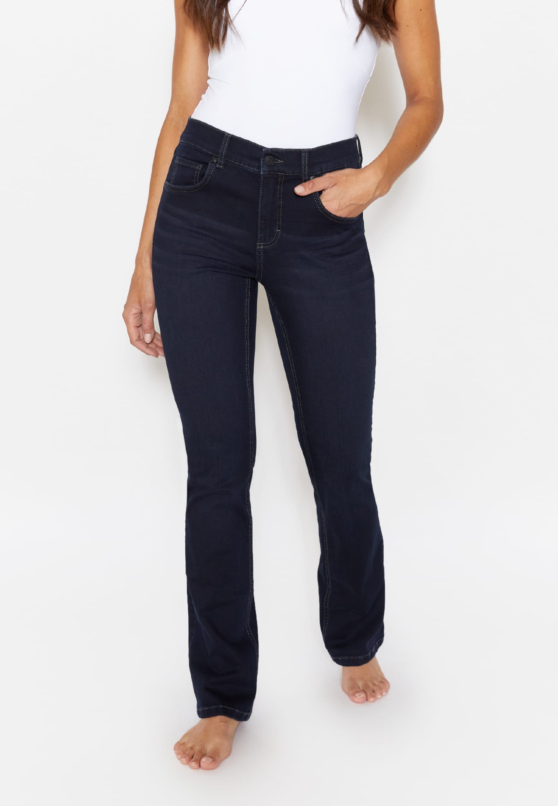 ANGELS Bootcut-Jeans Jeans Leni Mit Elastischem Denim mit Label-Applikationen dunkelblau