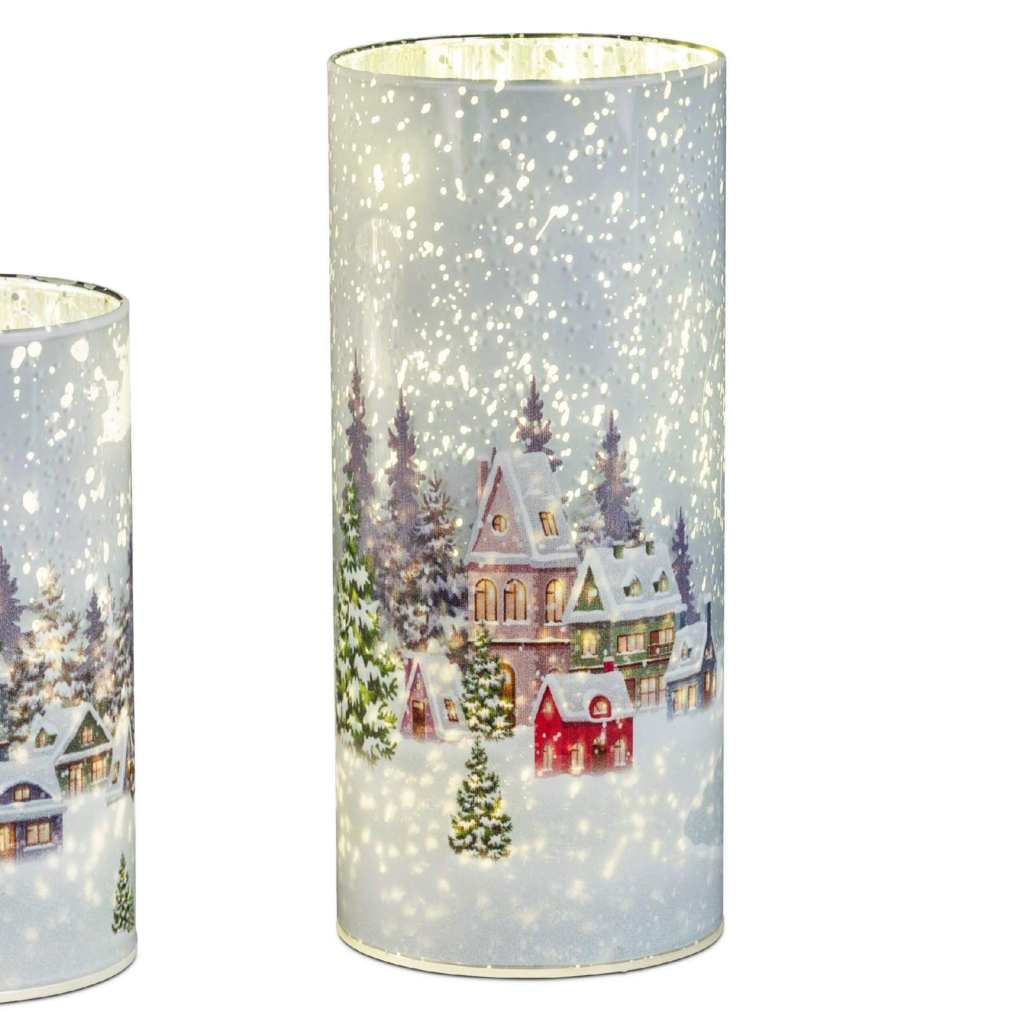 formano Nachttischlampe Winterdorf, Mit Timerfunktion, Weiß, Motiv: Häuser günstig online kaufen