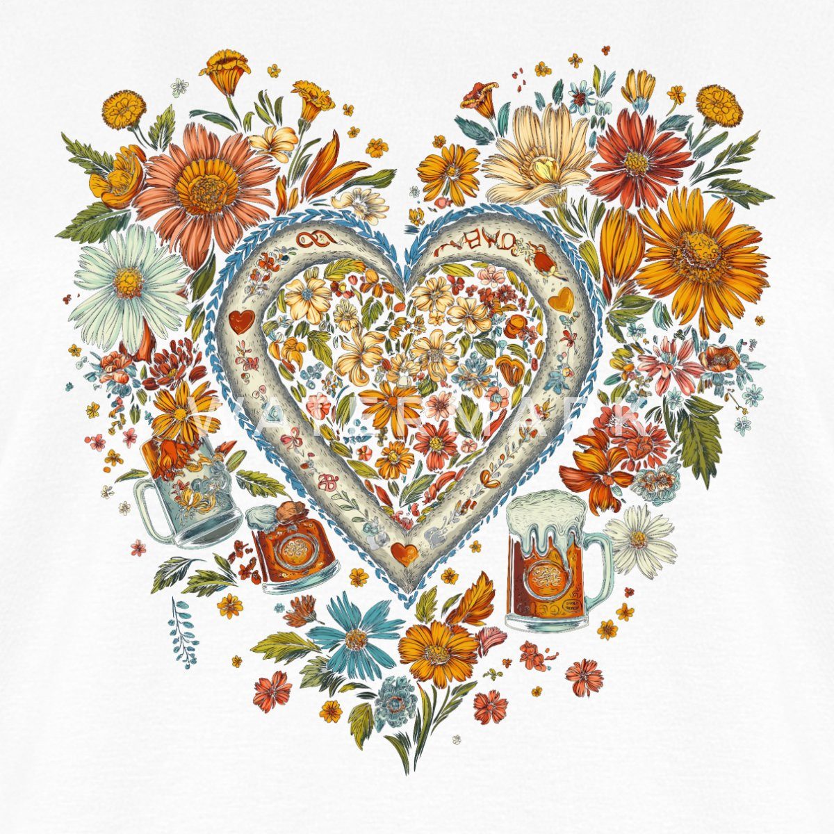Spreadshirt T-Shirt Blumen Herz Oktoberfest Tracht günstig online kaufen