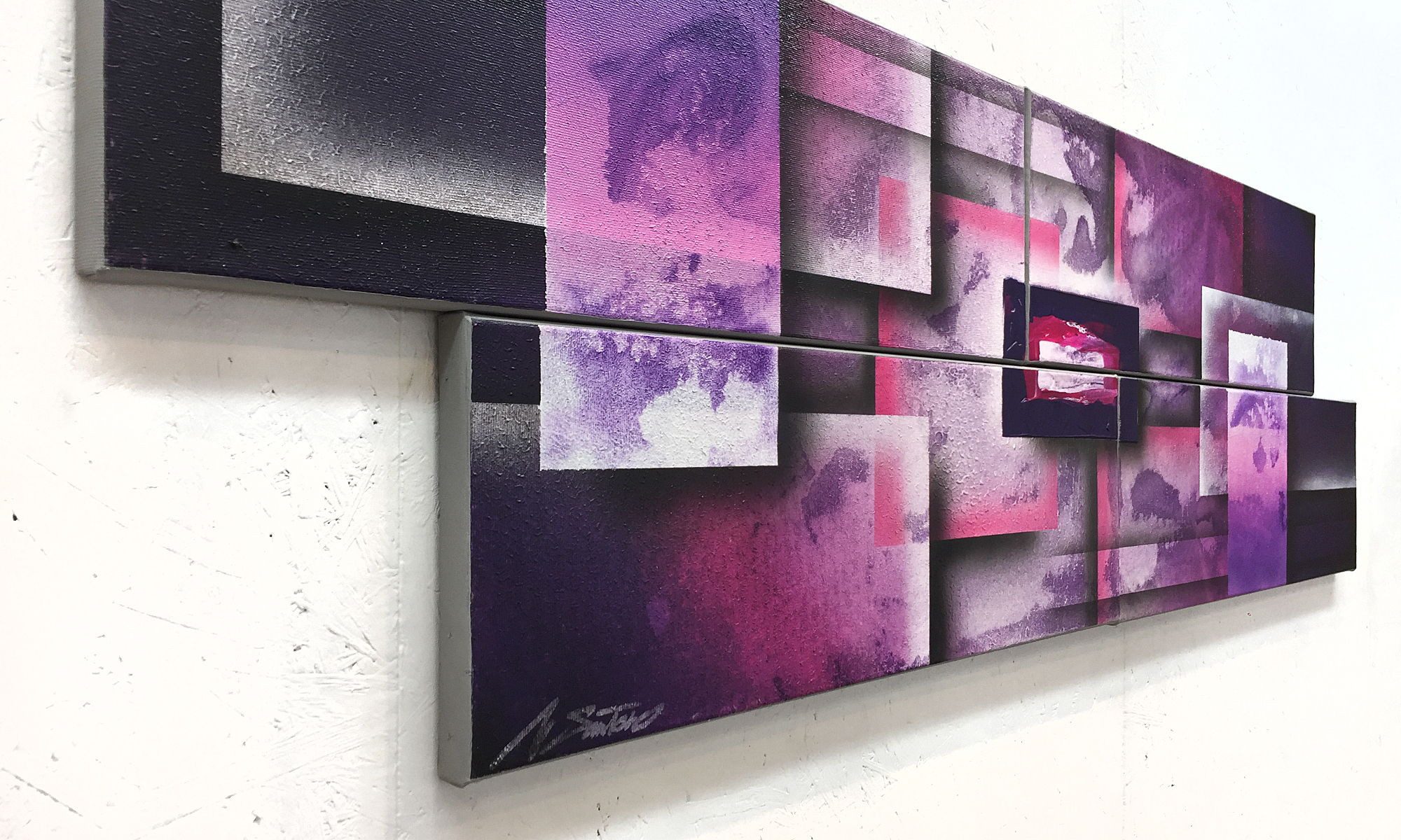 WandbilderXXL Gemälde Beyond The Galaxies 130 x 40 cm, Abstraktes Gemälde, handgemaltes Unikat