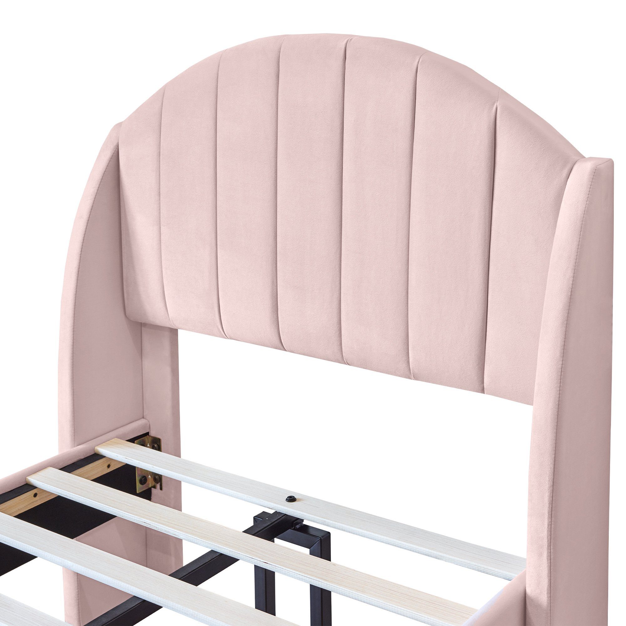 Massivholzbett 200 Einzelbett cm mit Polsterbett Ulife cm Rosa x 90 Jugendbett und Kopfteil, Lattenrost Holzlattenunterstützung,