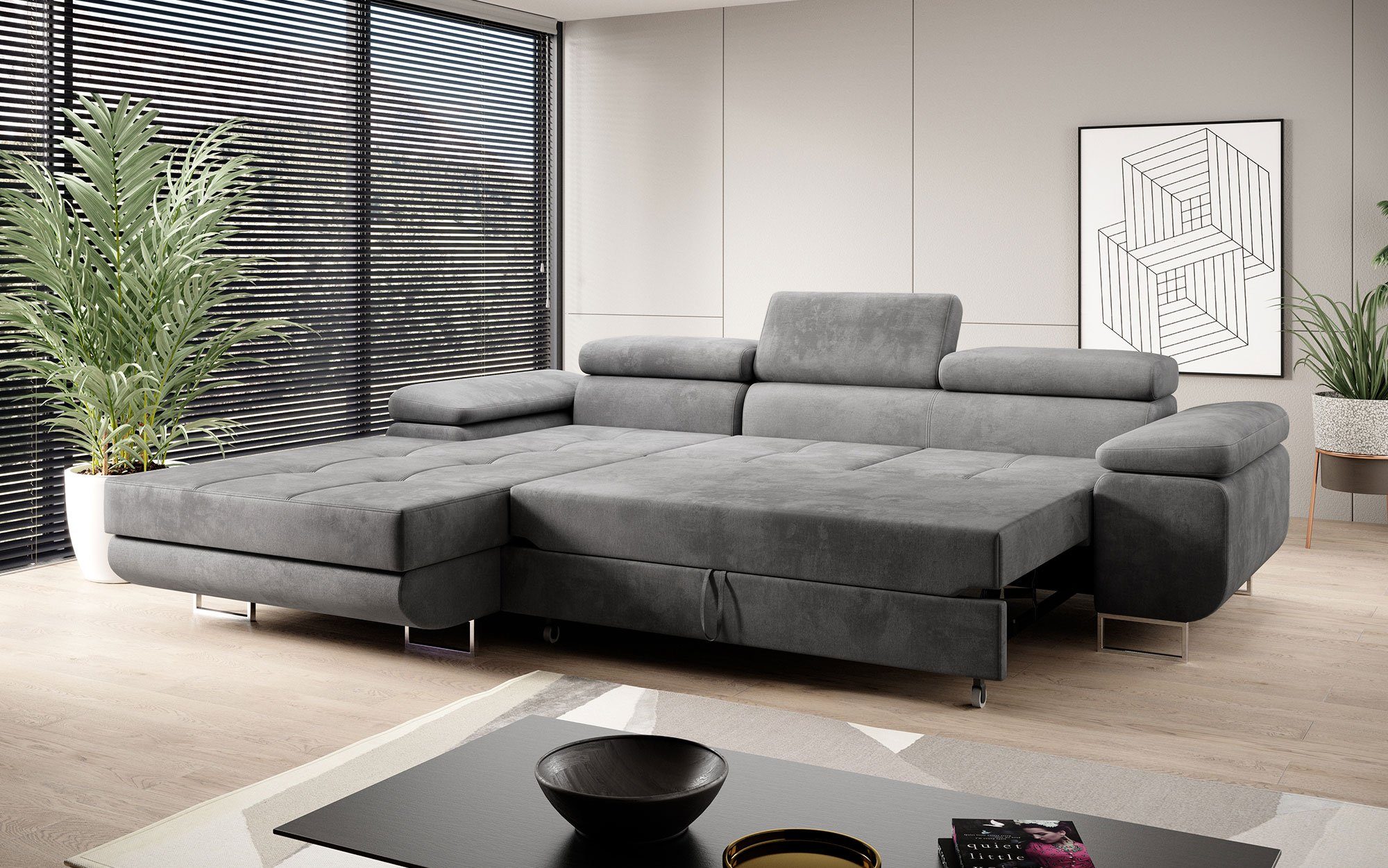Baidani Design Grau Calvera Sofa und mit Schlaf- modernes Klappfunktion, Sofa Designer