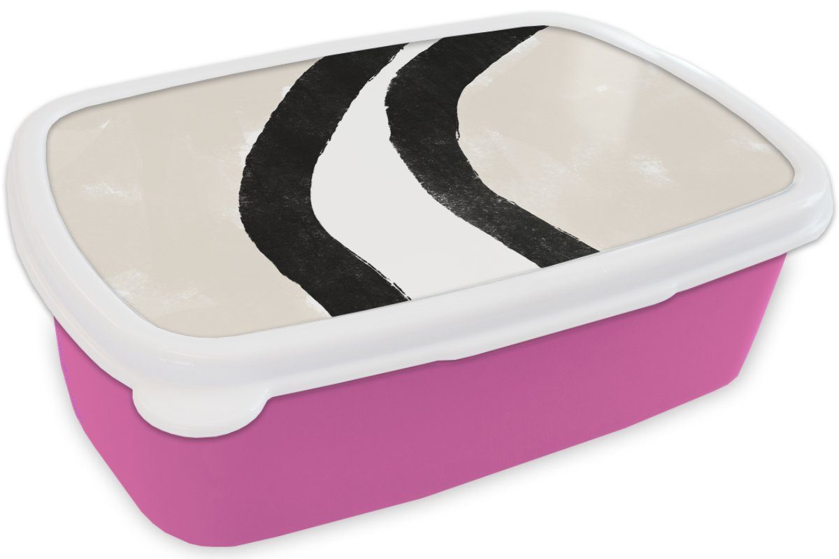 Kinder, Brotdose Design (2-tlg), MuchoWow rosa Brotbox - - Mädchen, Pastell, Linie Kunststoff Erwachsene, Kunststoff, - für Snackbox, Abstrakt Lunchbox