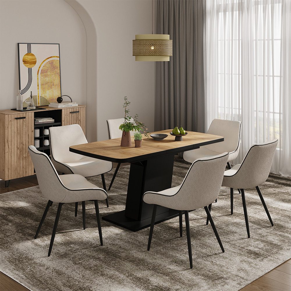 Vicco Esstisch Fenaro, Schwarz/Goldkraft Eiche, 120 x 80 cm ausziehbar (1-St)