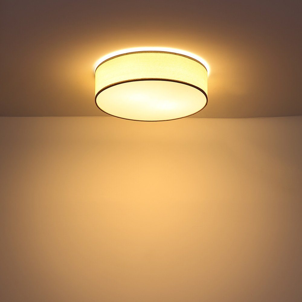 etc-shop LED Deckenleuchte, LED Textil Optik Decken Lampe Zimmer Holz Wohn Grau Beleuchtung- Ess