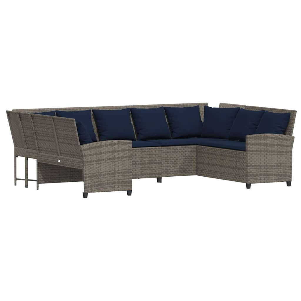 vidaXL Gartenlounge-Set Gartensofa mit Kissen Grau Poly Rattan, (9-tlg)