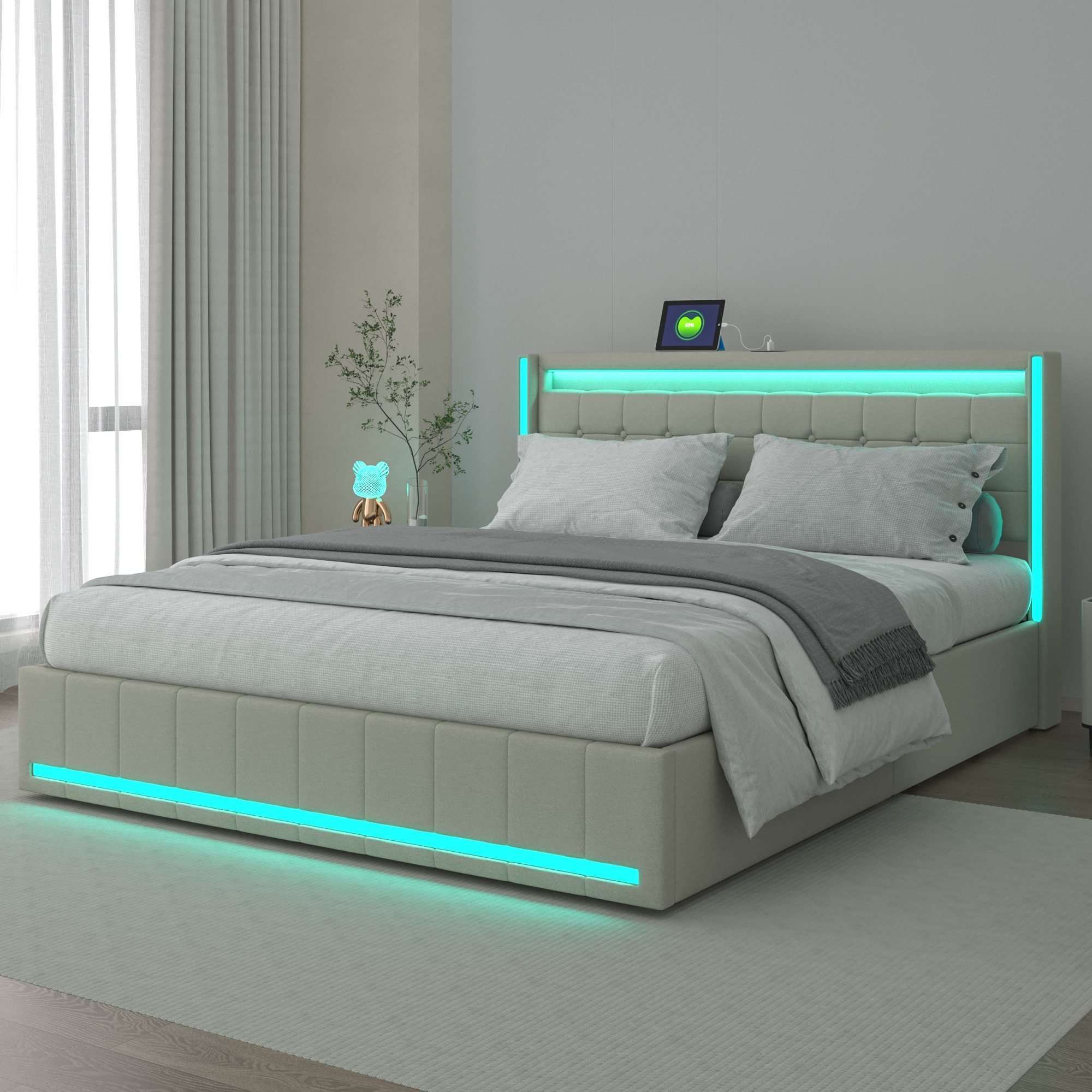 Furnishings Home Polsterbett LED Doppelbett 140x200cm, günstig online kaufen