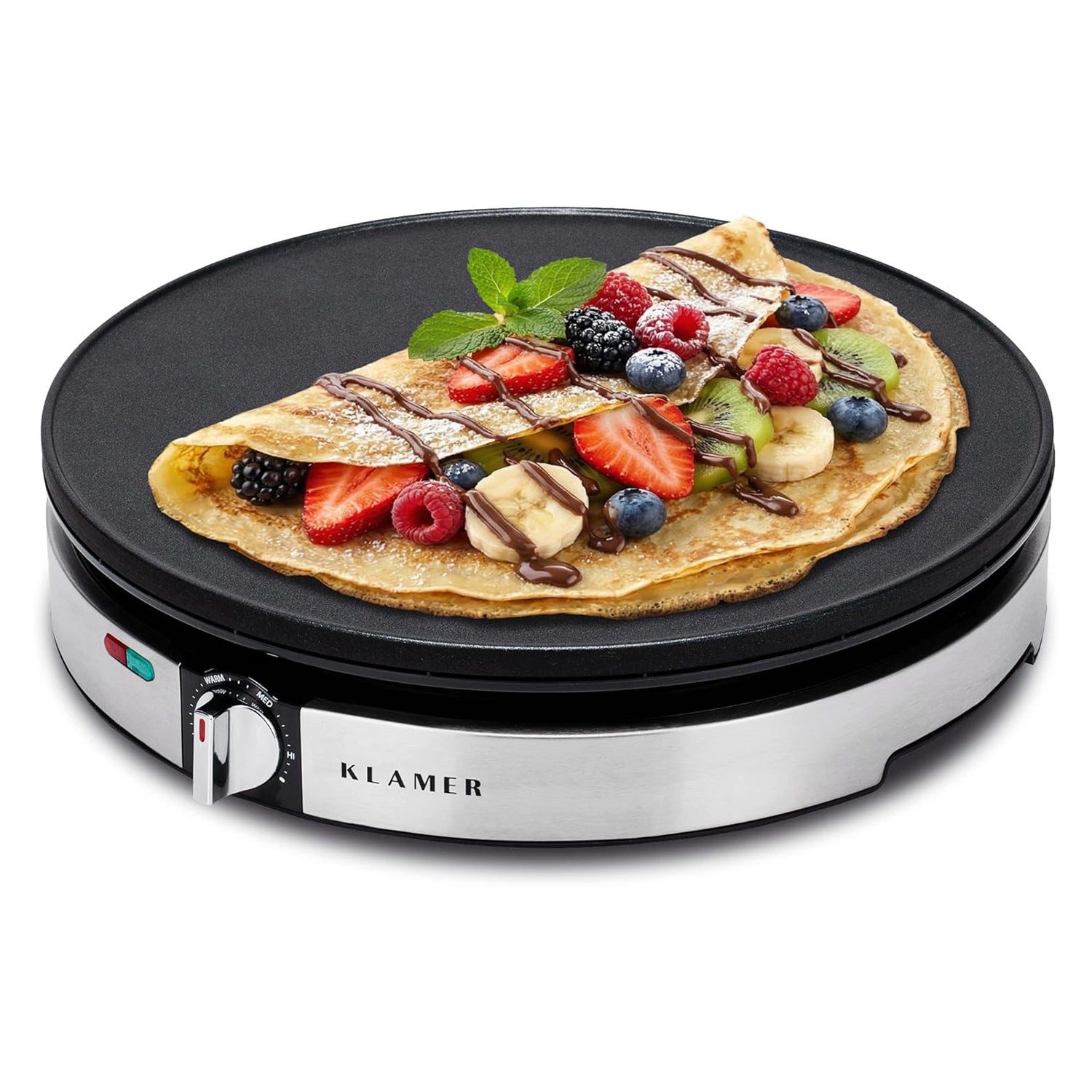 KLAMER Crêpesmaker Backfläche mit 30cm Ø, antihaftbeschichtete Platte, inkl. Teigverteil…, 1400 W, Ø 30 cm, Antihaftbeschichtung, 30cm Platte, Stufenlose Temperatureinstellung