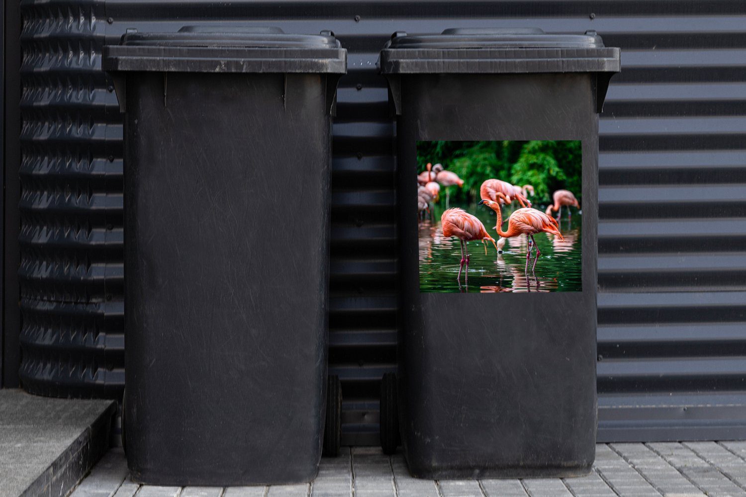(1 Wasser - - Tropisch - MuchoWow St), Vogel Abfalbehälter Mülltonne, - Container, Flamingo Rosa Wandsticker Sticker, Mülleimer-aufkleber,