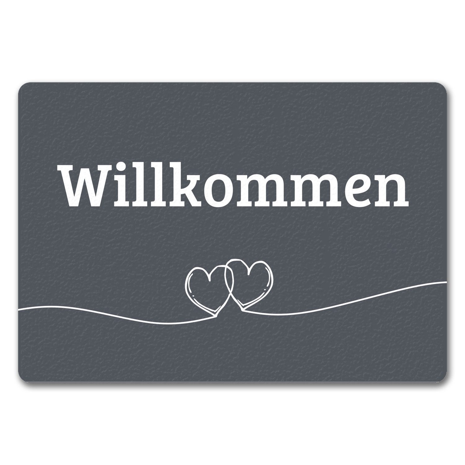 Fußmatte Fußmatte Willkommen in dunkelgrau mit Herzen Fußabtreter