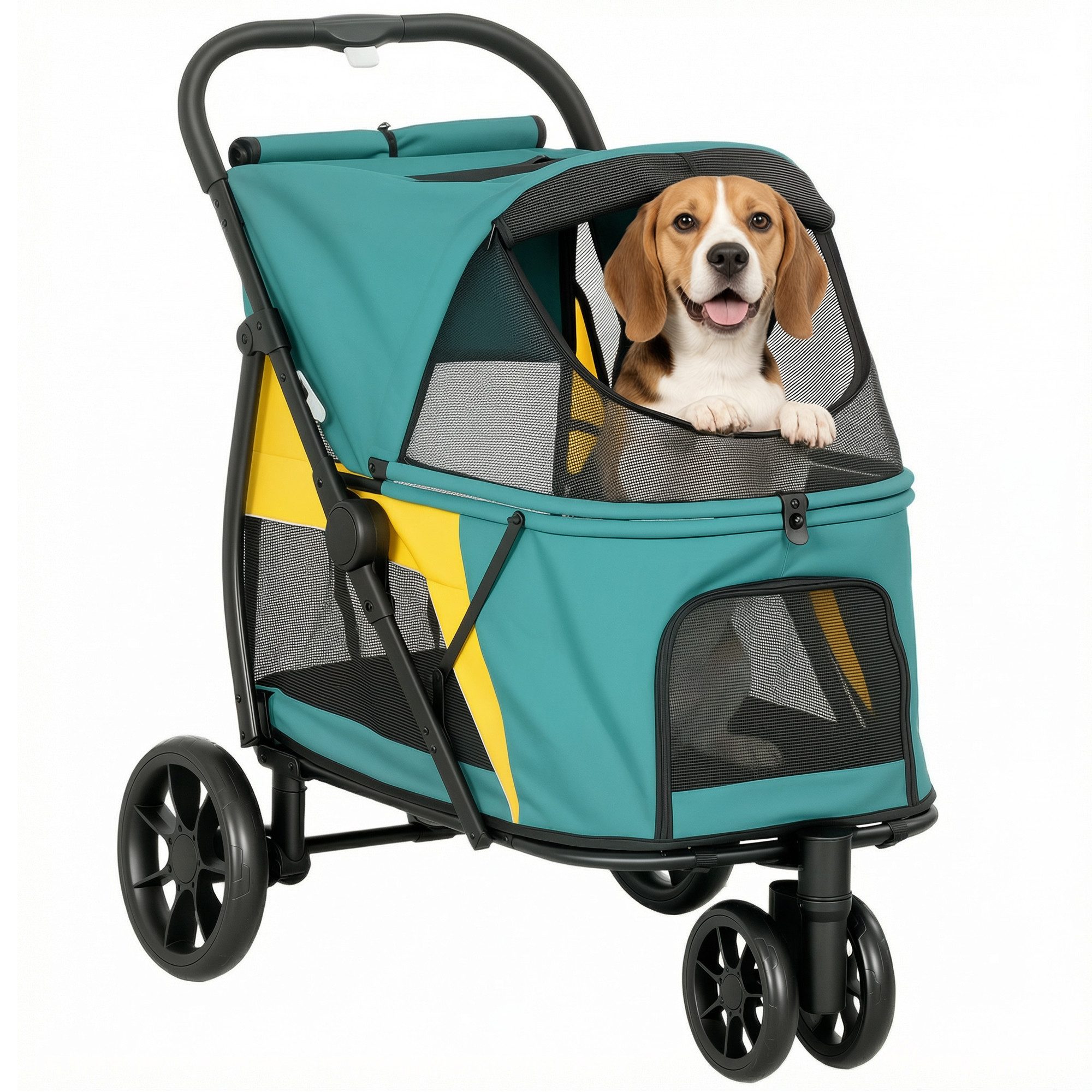 PawHut Hundebuggy Katzenwagen mit Kissen, Netzfenstern, Rückentasche, Räder, Tür, (Hundewagen, 1-tlg), für mittelgroße Hunde bis 20kg, Dunkelgrün