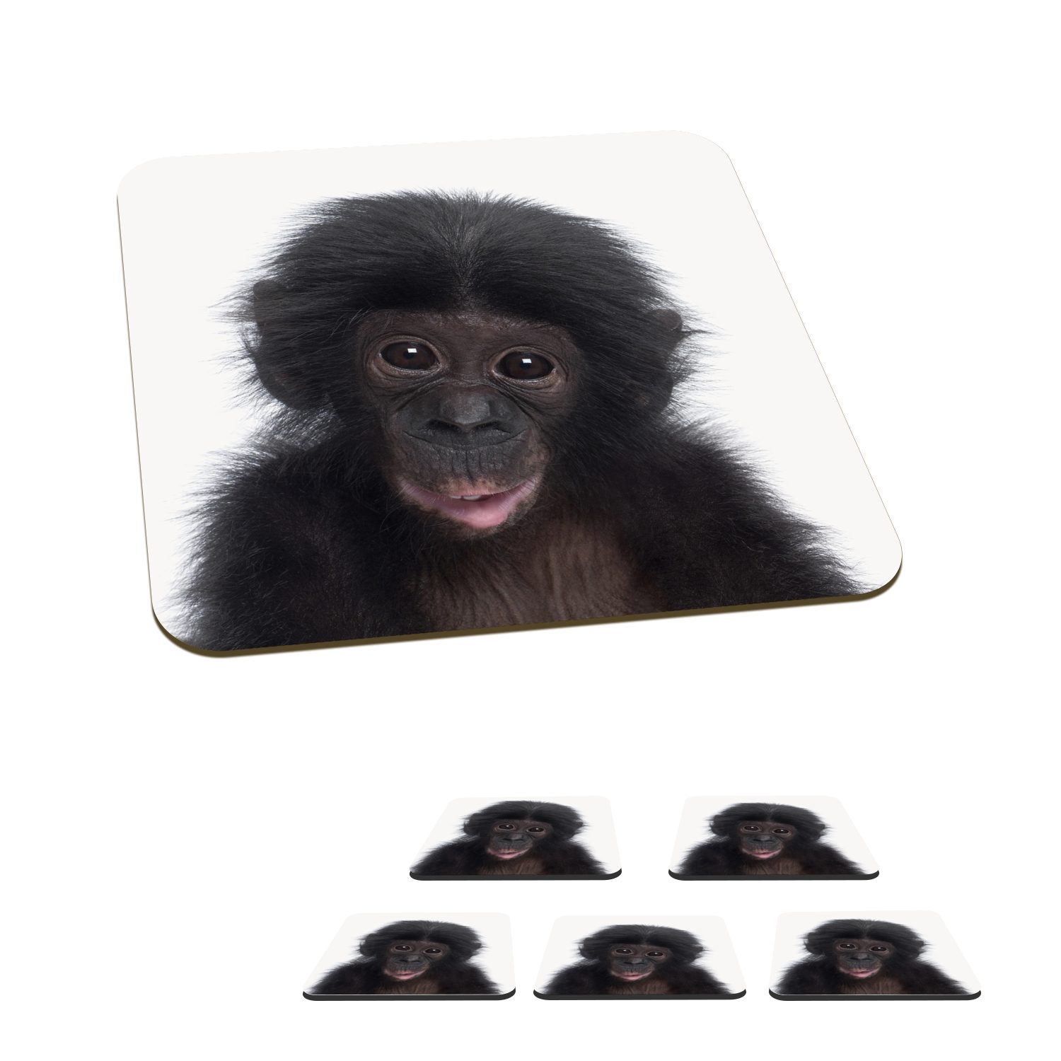 MuchoWow Glasuntersetzer Schimpanse - Tiere - Rosa, Zubehör für Gläser, 6-tlg., Glasuntersetzer, Tischuntersetzer, Korkuntersetzer, Untersetzer, Tasse