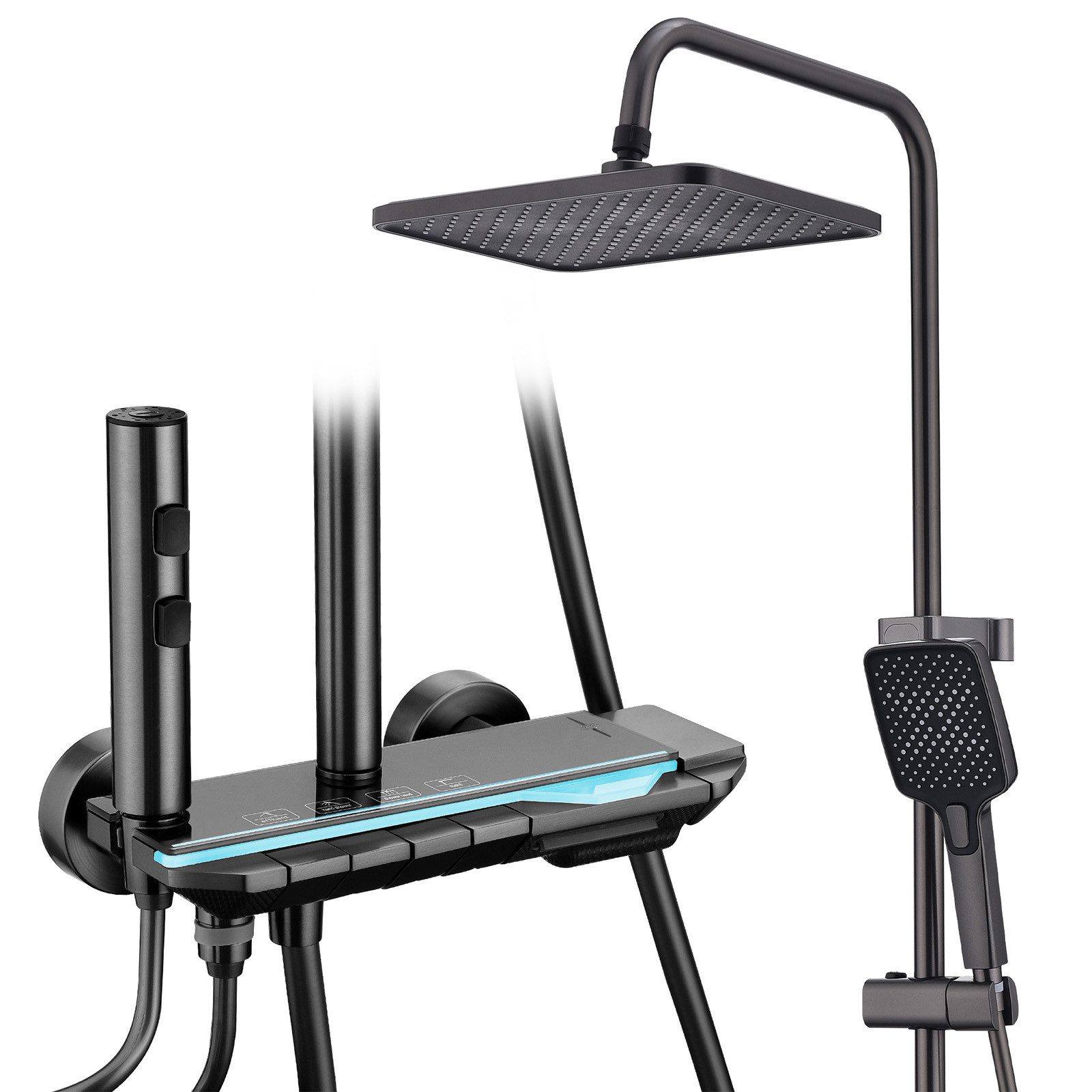 HOMELIVE Duschsystem Duschsäule Massagedusche, Regendusche, mit Ambiente-Licht, mit Handbrause,mit Wasserfallauslauf,Graphitgrau