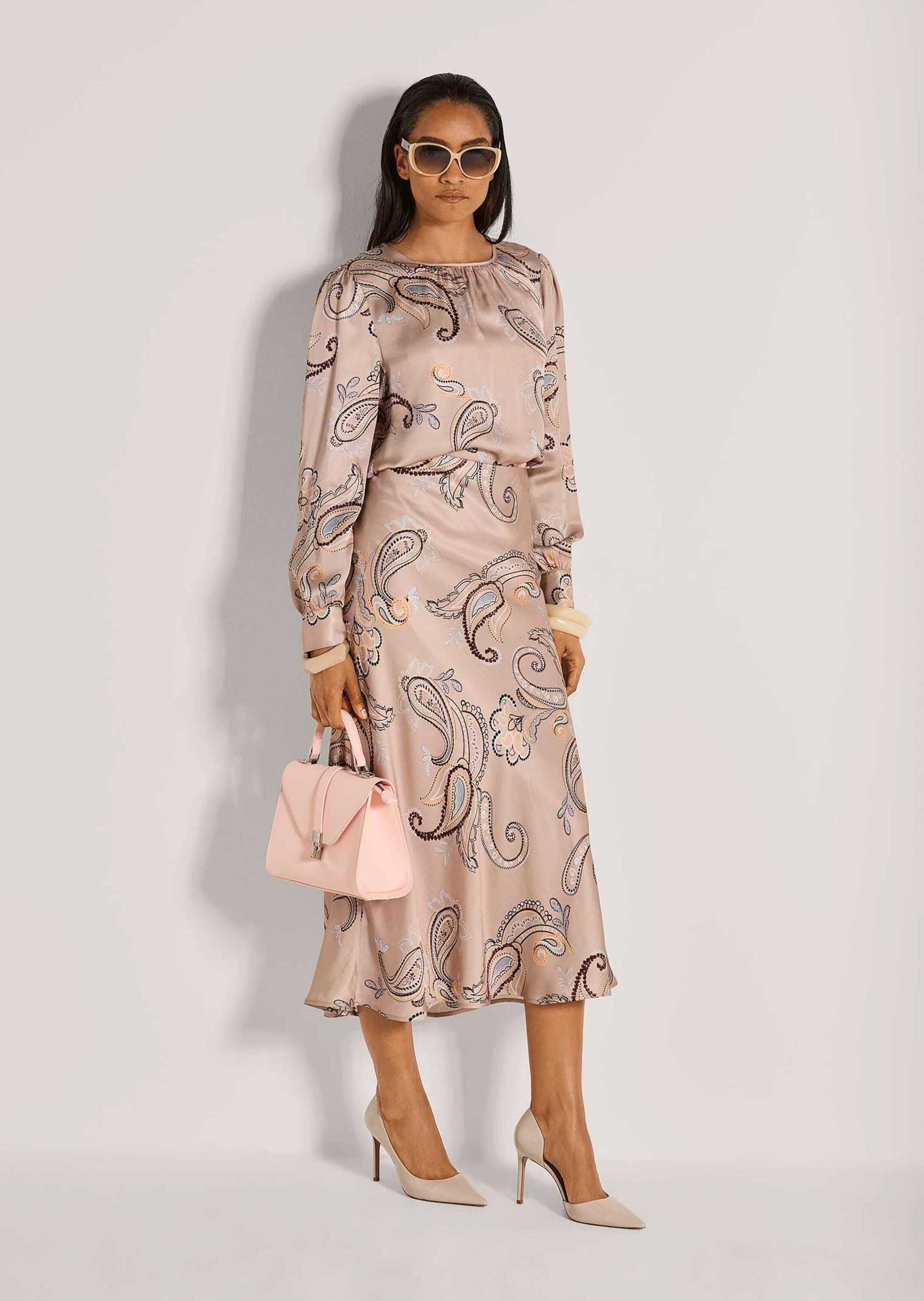 MADELEINE Langarmbluse Elegante Viskosebluse mit Knopfverschluss Zart fließend, Rundhals, Paisley-Print, langärmelig