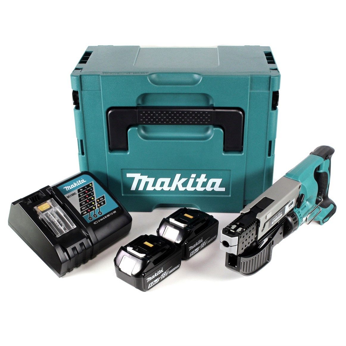 Makita Akku-Magazinschrauber DFR 550 RTJ Akku Magazinschrauber 18V 25-55mm + 2x Akku 5,0Ah