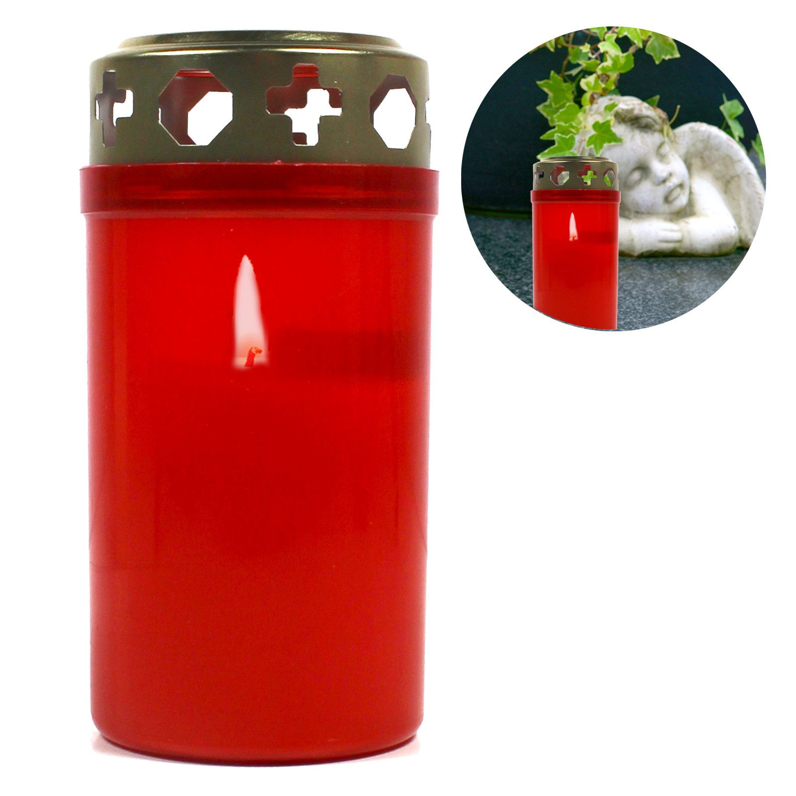 Candelo Grabkerze 4er Set Premium Grabkerzen mit Deckel - Rot Tagebrenner 54 Std (4er Set, 4-tlg), Trauerlicht Gedenk für Friedhof - Friedhofskerze Grablicht Brenner