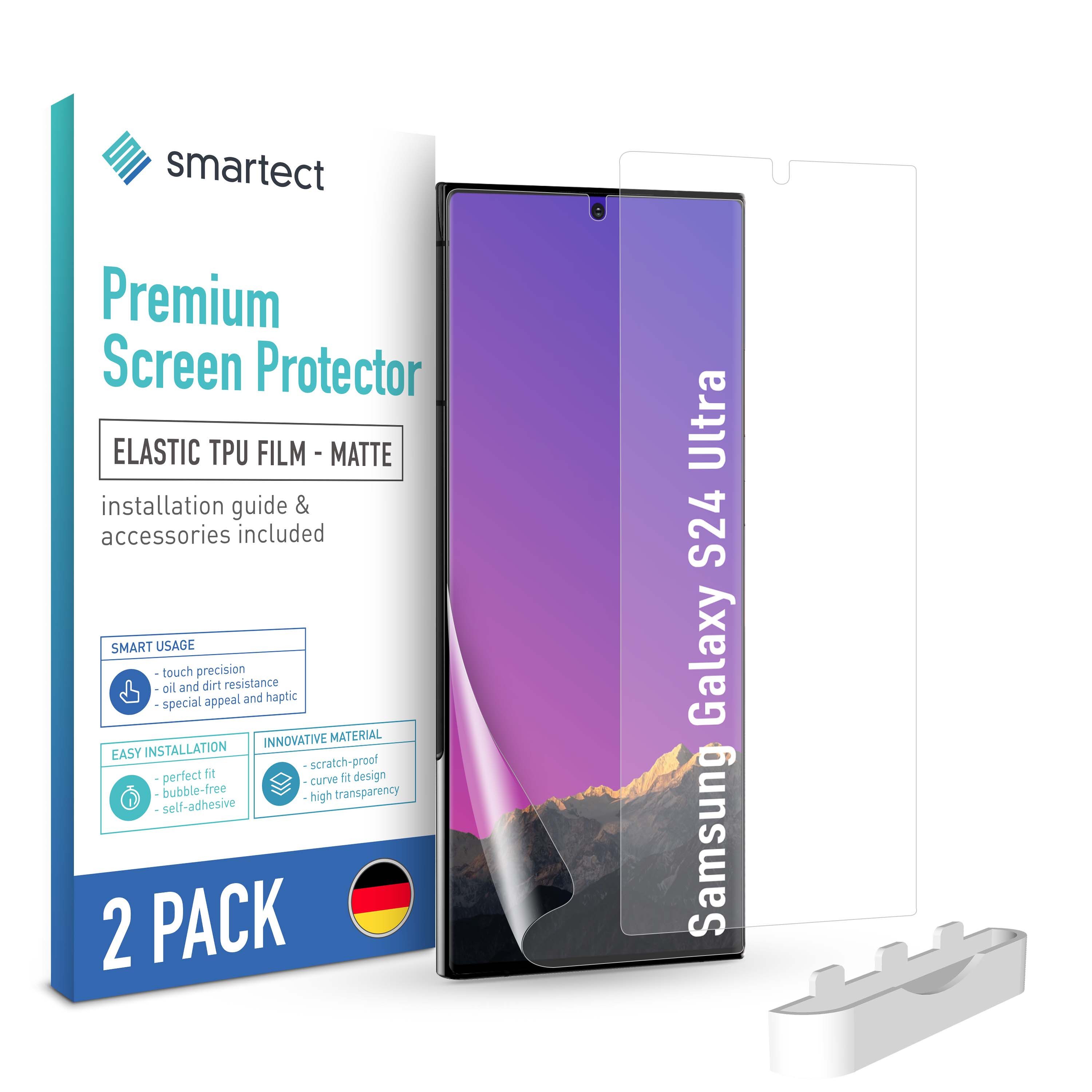 smartect Displayschutzfolie TPU Schutzfolie Matt für Samsung Galaxy S24 Ultra, 2x Front für Samsung Galaxy S24 Ultra, 2 Stück, Anti-Fingerabdruck, Blasenfreie Installation