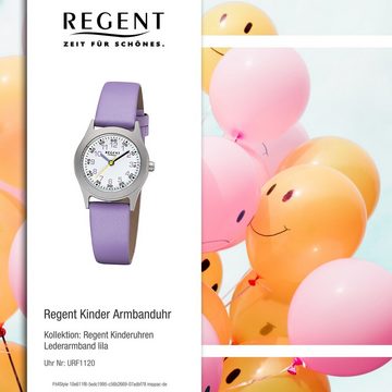Regent Quarzuhr Regent Kinder-Armbanduhr lila Analog, Kinder Armbanduhr rund, klein (ca. 26mm), Lederarmband