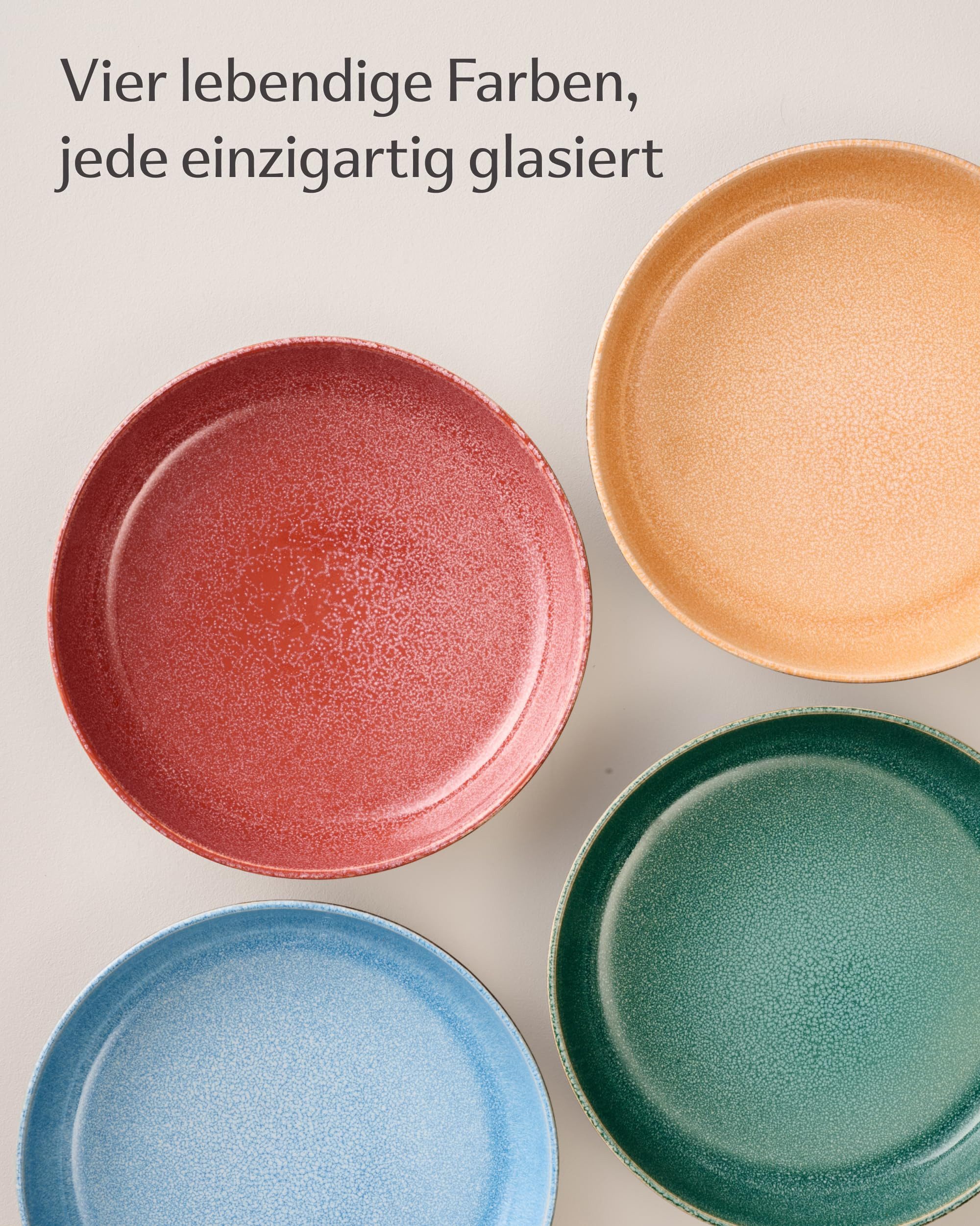 Cosumy Pastateller Steingut Geschirr Set 4 Personen – Handgefertigtes Tafelservice, (4 St), Handglasiert- Mikrowellenfest - Spülmaschinenfest – Design Geschirr