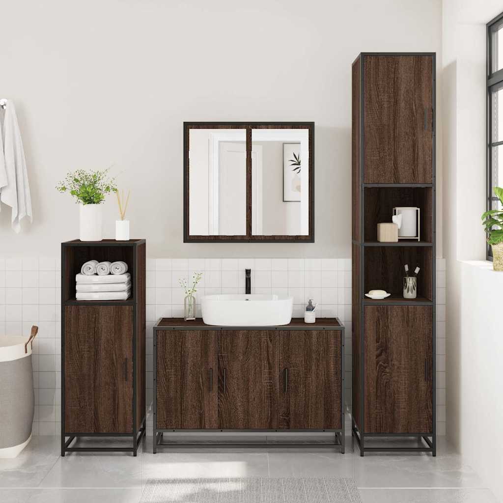 vidaXL Badezimmer-Set Waschbeckenunterschrank Braun Eichen-Optik 90x33x60 günstig online kaufen