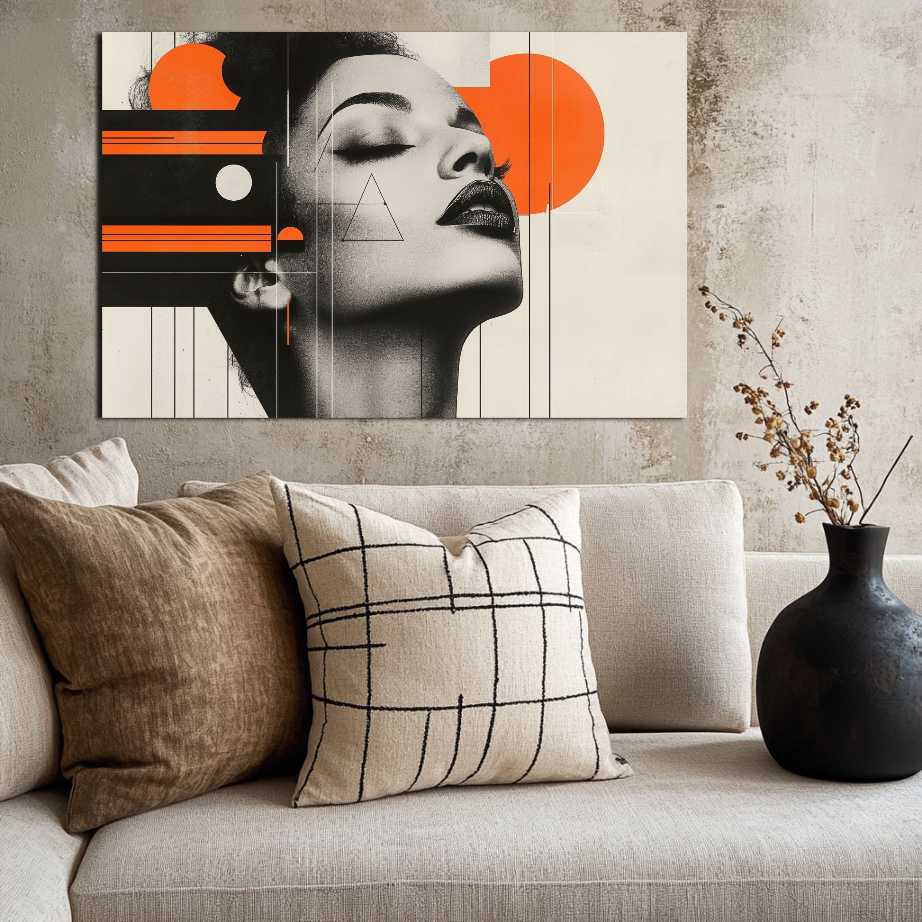 DARO Design Leinwandbild Modern Abstrakt Wandbilder XXL Wandbild Wand Deko Leinwand Bilder, (Gesicht Frau Orange - Bild Groß Wohnzimmer Schlafzimmer Küche Esszimmer Einteilig Querformat Fotodruck Leinwände Wanddeko Abstrakte Kunst Boho), 30x20cm