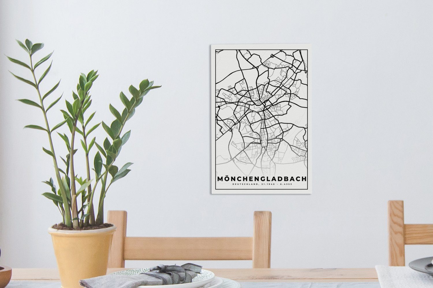 OneMillionCanvasses® Zackenaufhänger, Leinwandbild Leinwandbild - Mönchengladbach Karte bespannt St), cm (1 Gemälde, 20x30 Stadtplan, fertig - inkl.