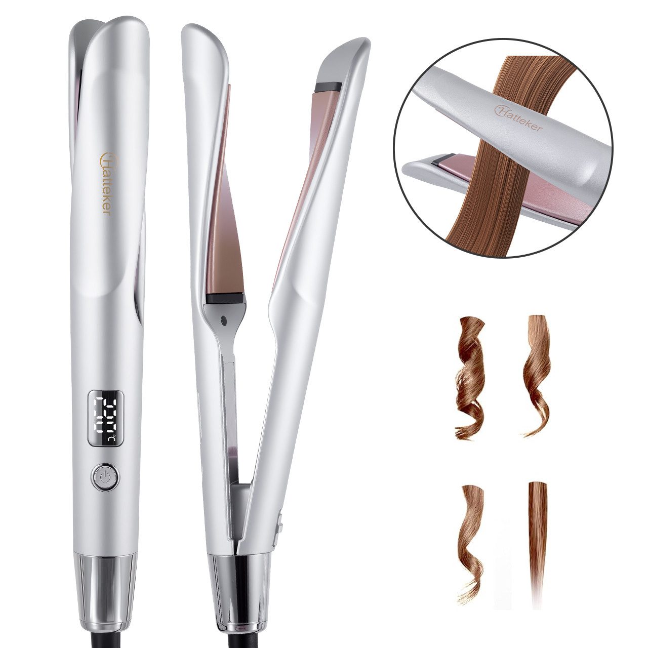 HATTEKER Glätteisen HT-136 Professional 2-in-1 Lockenstab & Haarglätter, 11 Temperaturstufen, Automatische Abschaltung