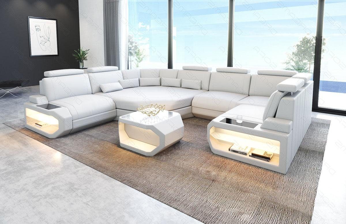 Sofa Dreams Wohnlandschaft Sofa Leder Asti U Mini, Couch, kleines U Form Ledersofa mit LED, Designersofa