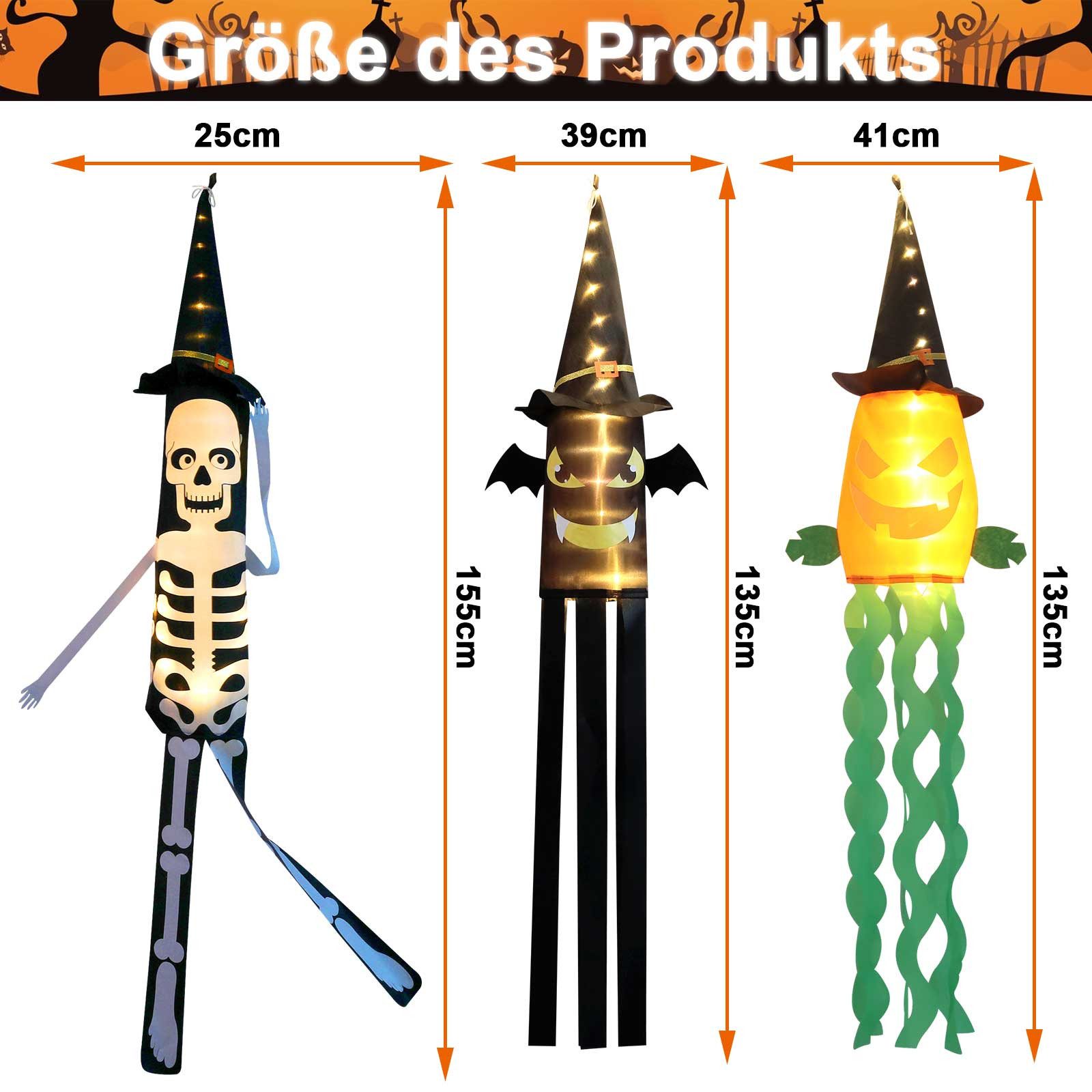 Lapamax LED-Dekofigur Halloween Geister Deko, LED-Lichterkette mit Kürbis & Fledermaus (1 St), Batterie-Hängedeko für Garten, Zuhause, Büro & Halloweenparty