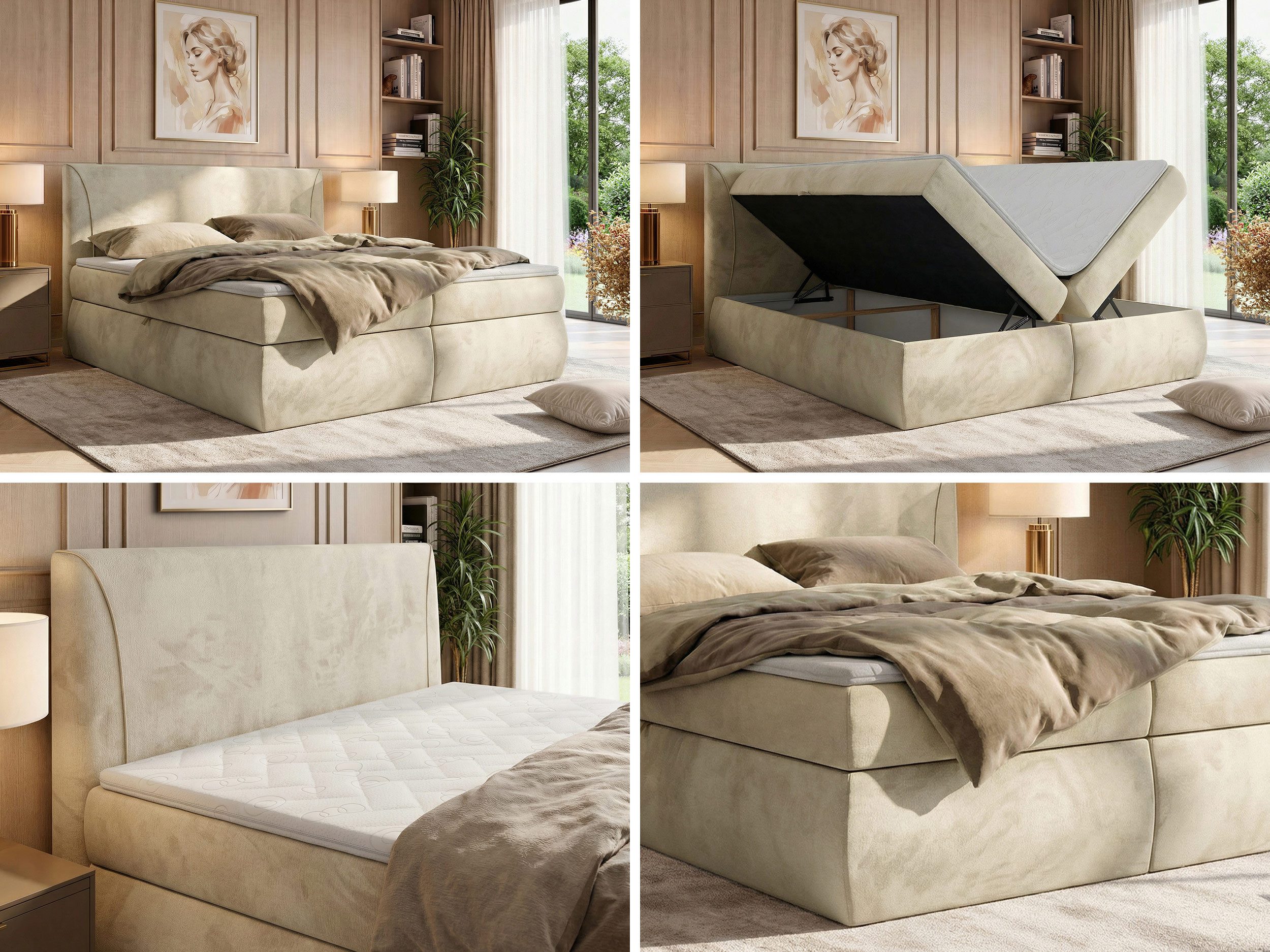 MKS MÖBEL Boxspringbett TARENZA (Set, Doppelbett, Gepolstertes Kopfteil, Schaum Topper), inkl. Bettkasten und Topper, Bonell-Federn