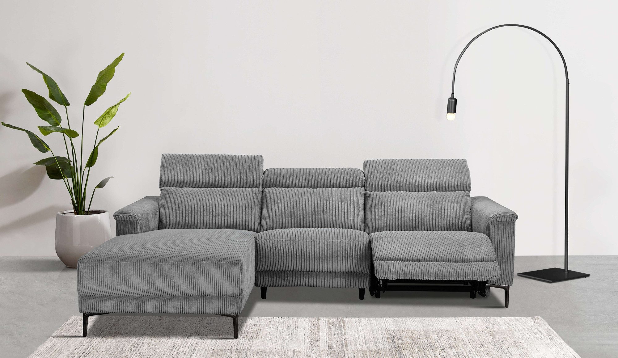OTTO home Ecksofa LUND Cord, L-Form, 261 cm, man. o. elektr. Relaxfunktion (mit USB-A), USB-C bei elektrischer Variante und Kopfteilverstellung