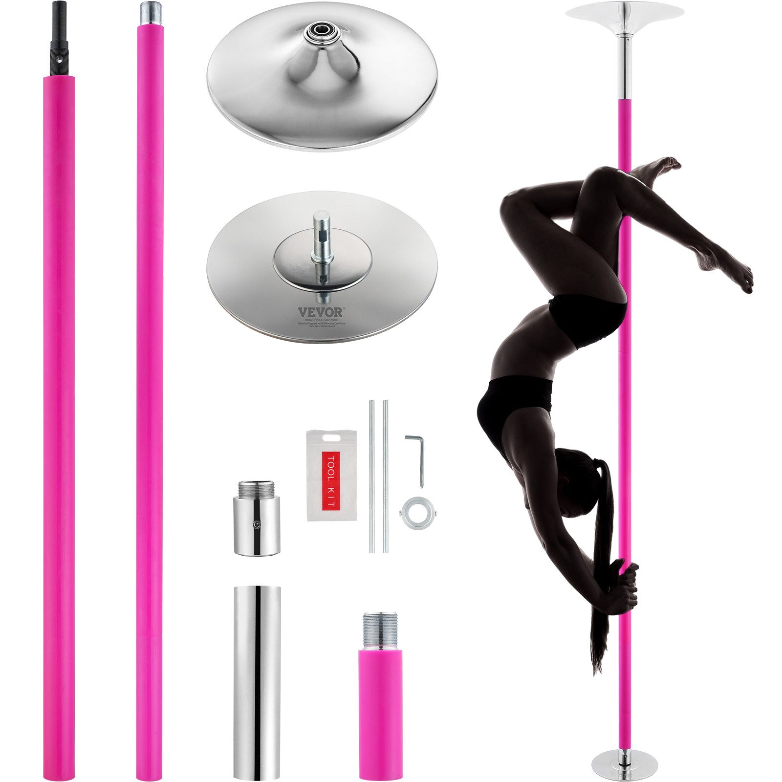 VEVOR Ballettstange 216,3-270 cm Höhenverstellbare Abnehmbare Spinning Fitness Pink