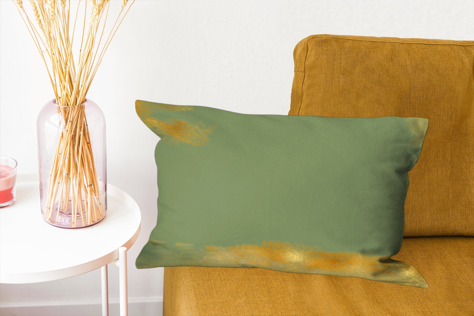 MuchoWow Dekokissen - mit Wohzimmer Schlafzimmer Dekoration, Grün, Gold Muster - Füllung, Farbe Zierkissen, - Dekokissen