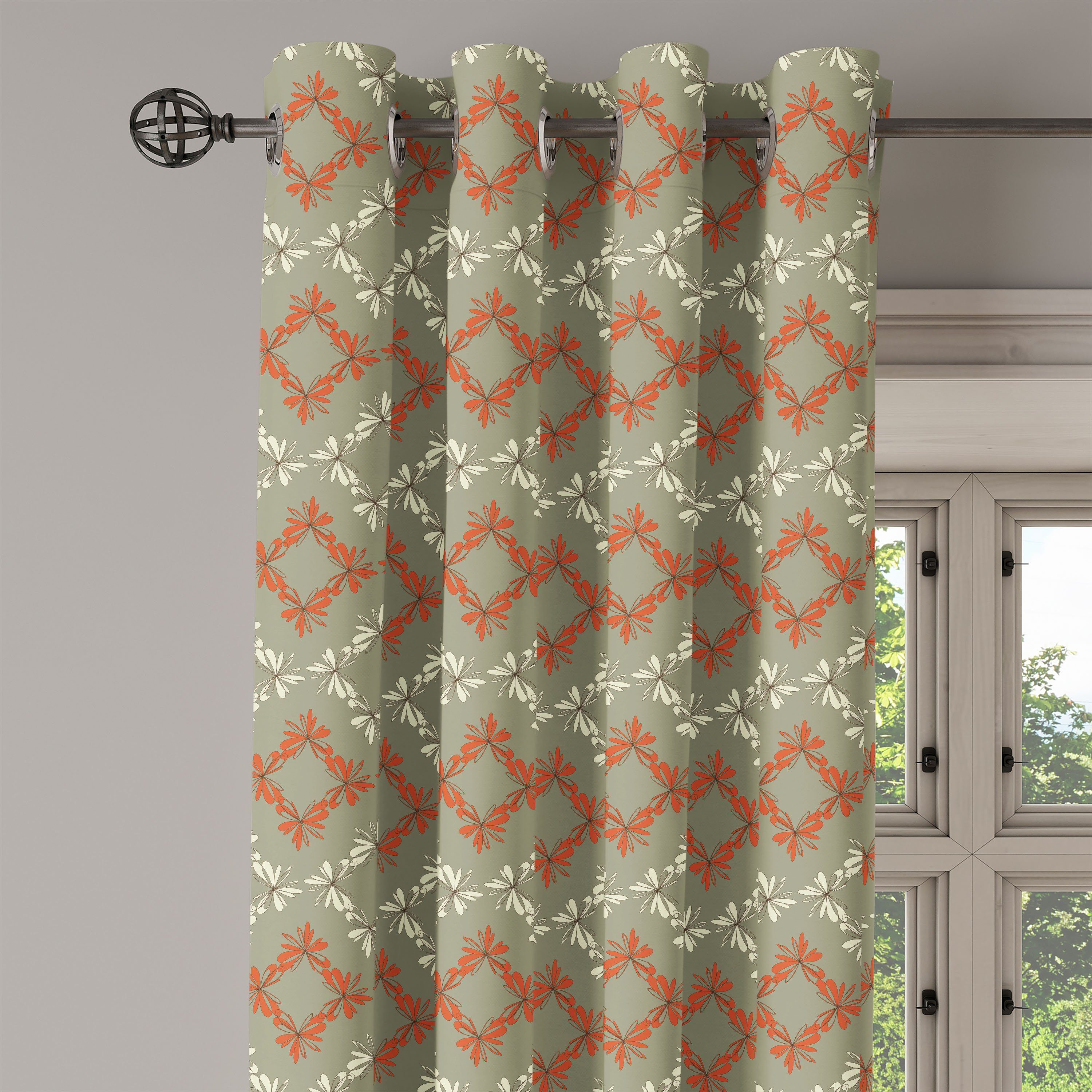 Blumen Wohnzimmer, Gardine Rectangles Abakuhaus, Dekorative Schlafzimmer 2-Panel-Fenstervorhänge Geometrisch für
