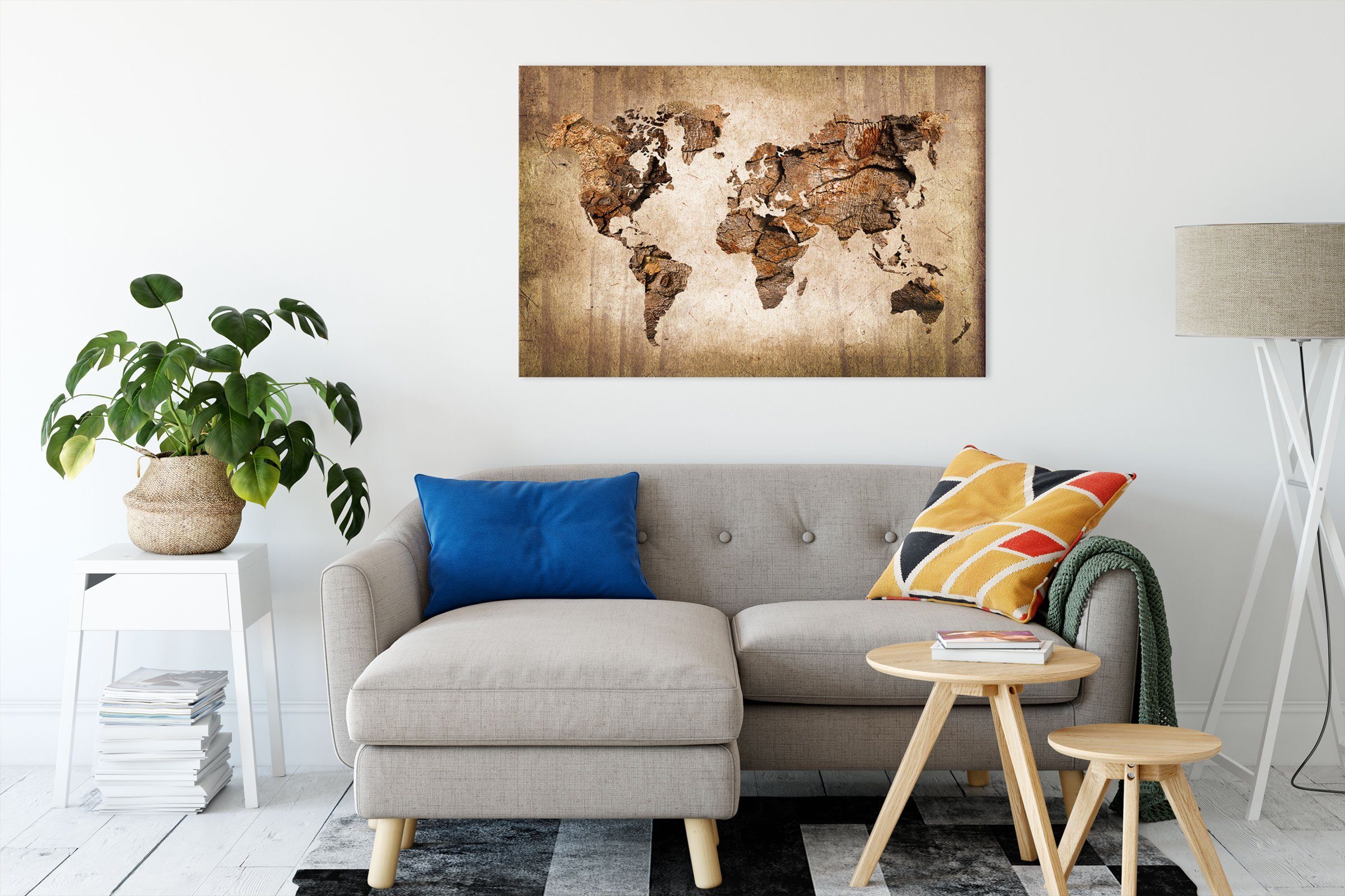 Pixxprint Leinwandbild Weltkarte auf altem Holz, günstig online kaufen