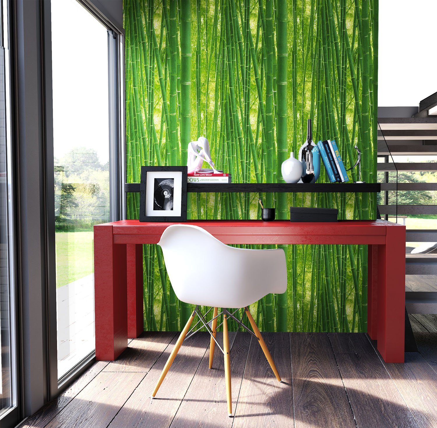 Newroom Papiertapete grün Tapete Bambus,Wald, Blumentapete Grün Bambus Wallpaper Floral Blumen Tapete Wald Pflanzen Wohnzimmer Schlafzimmer Büro Flur, modern