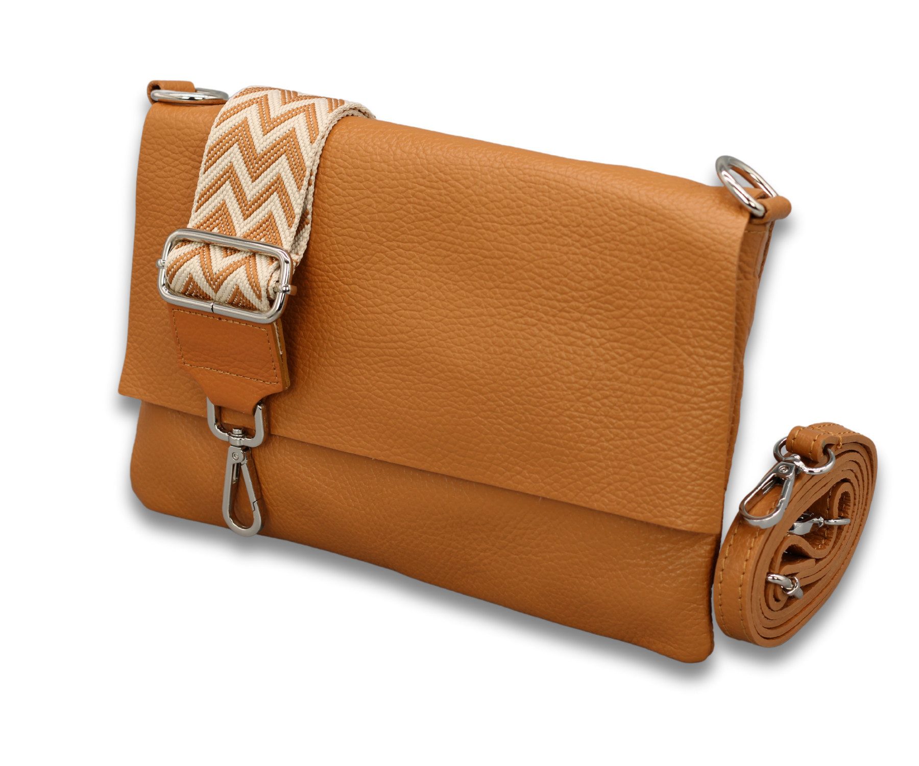 Adel Bags Schultertasche CALI Schlanke Tasche mit 3 Fächer, Slim Crossbody Bag Echtes Leder