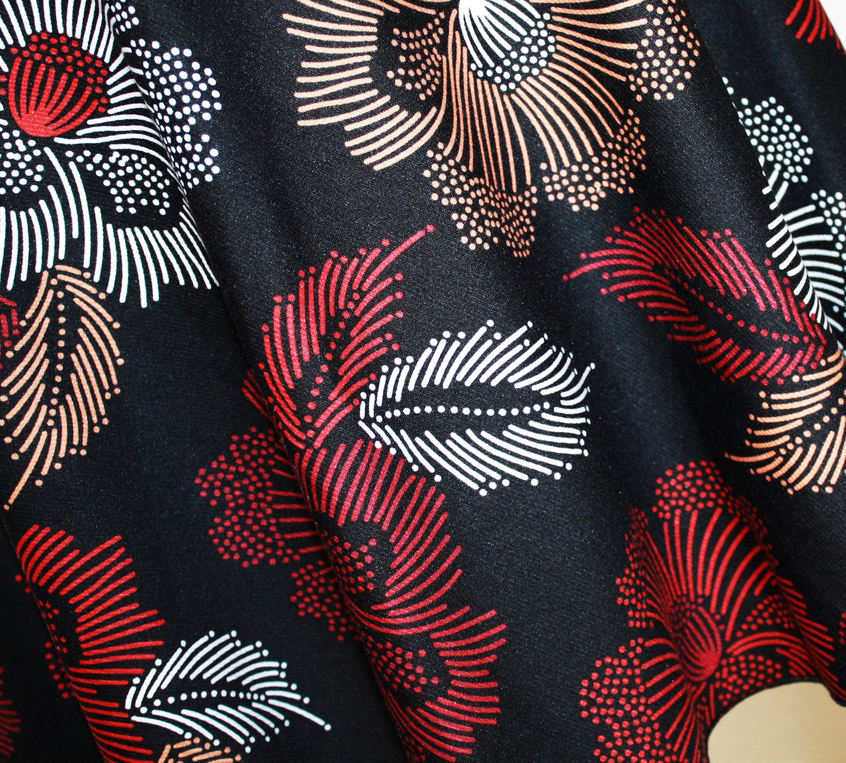 dunkle design A-Linien-Rock Scuba Jersey Blau oder Schwarz Floral elastischer Bund