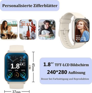KALINCO für Damen Herren Mit SpO2 Schlafmonitor Schrittzähler Smartwatch (1,8 Zoll, Android iOS), mit Telefonfunktion, Fitness Tracker Alexa Voice IP68 Wasserdicht