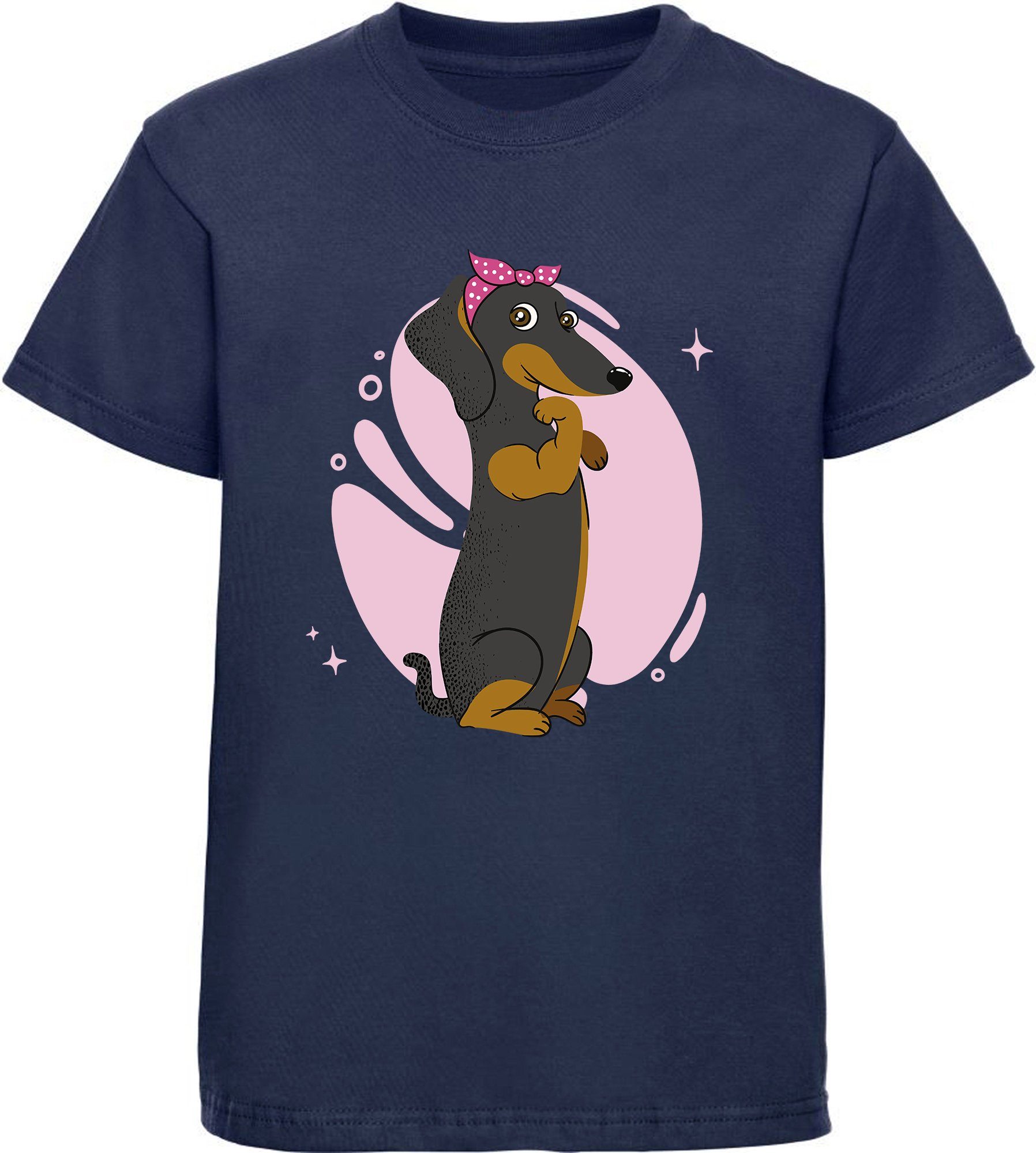 T-Shirt Kinder Hunde Print Shirt bedruckt - Dackel mit Haarschleife
