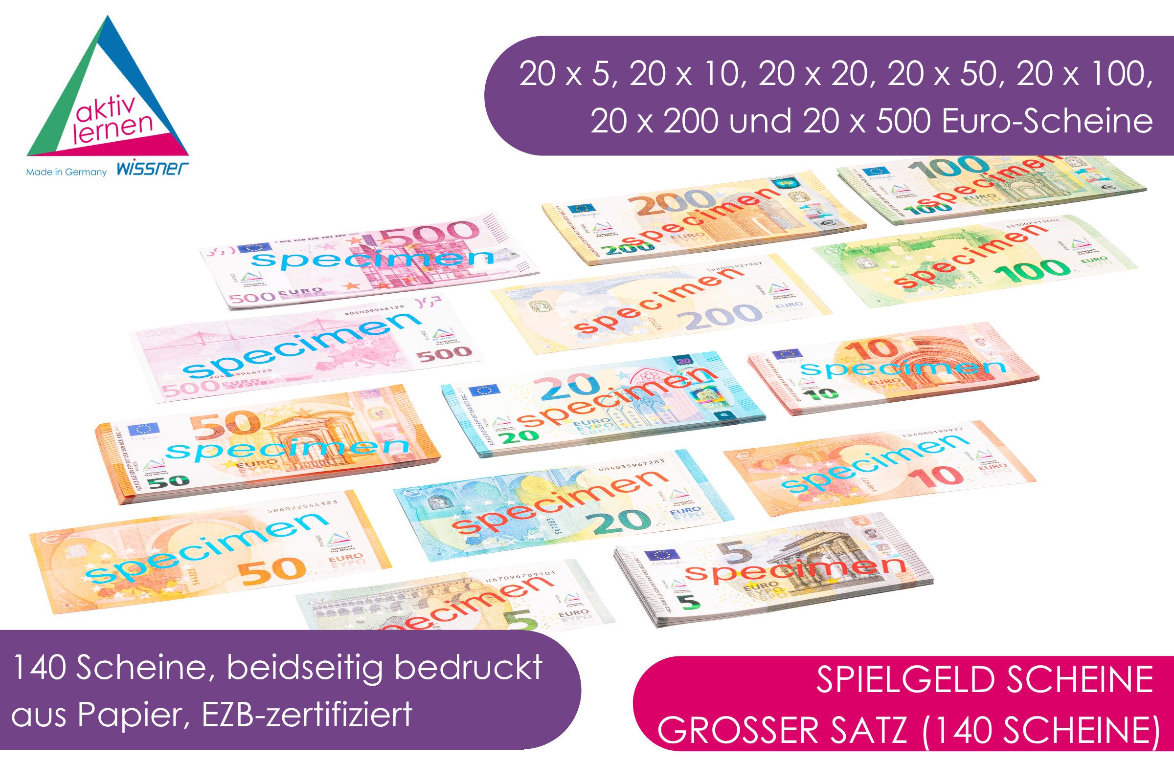 Wissner® aktiv lernen Lernspielzeug Spielgeld Scheine großer Satz (140 Scheine), RE-Plastic®
