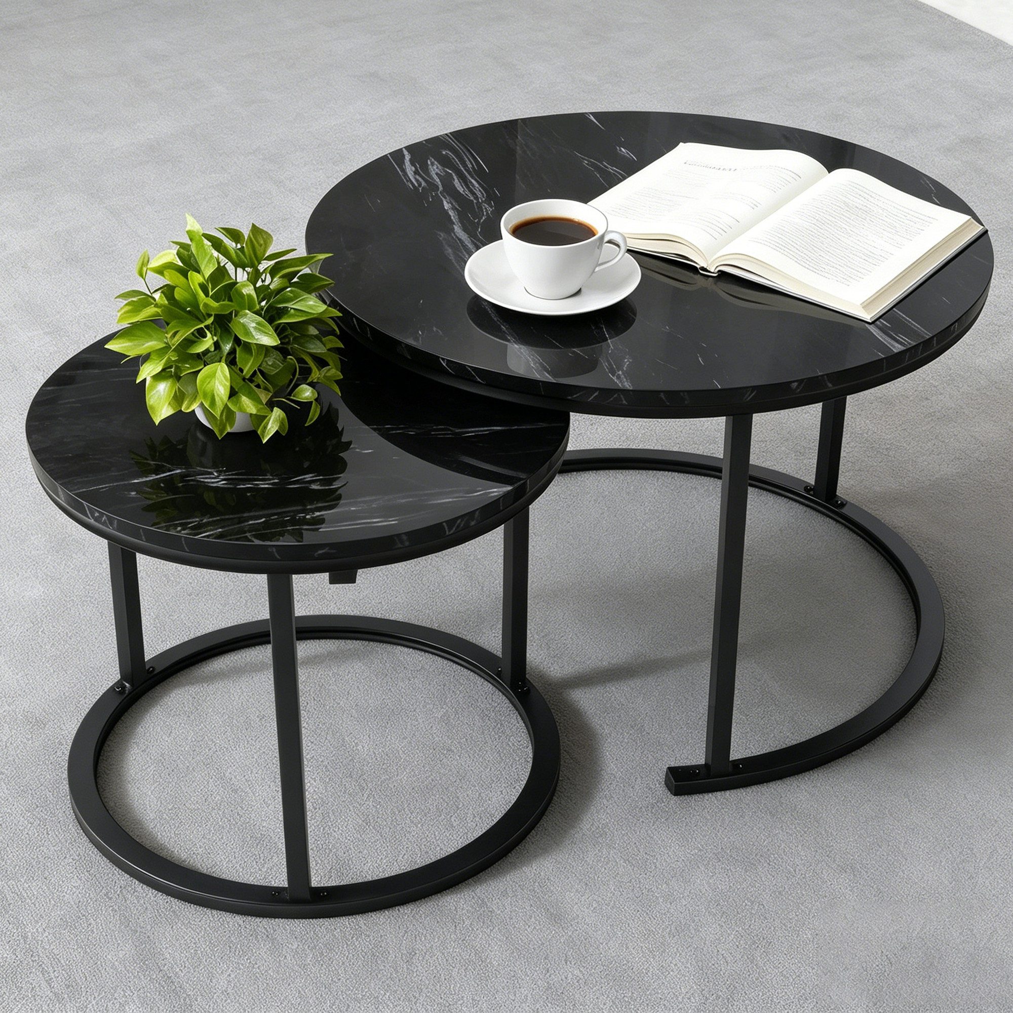 BIGTREE Couchtisch 2er Set Wohnzimmertisch Set Rund Wohnzimmer Tisch (2-St., 2er-Set), 70x70x45 cm und 50x50x40 cm