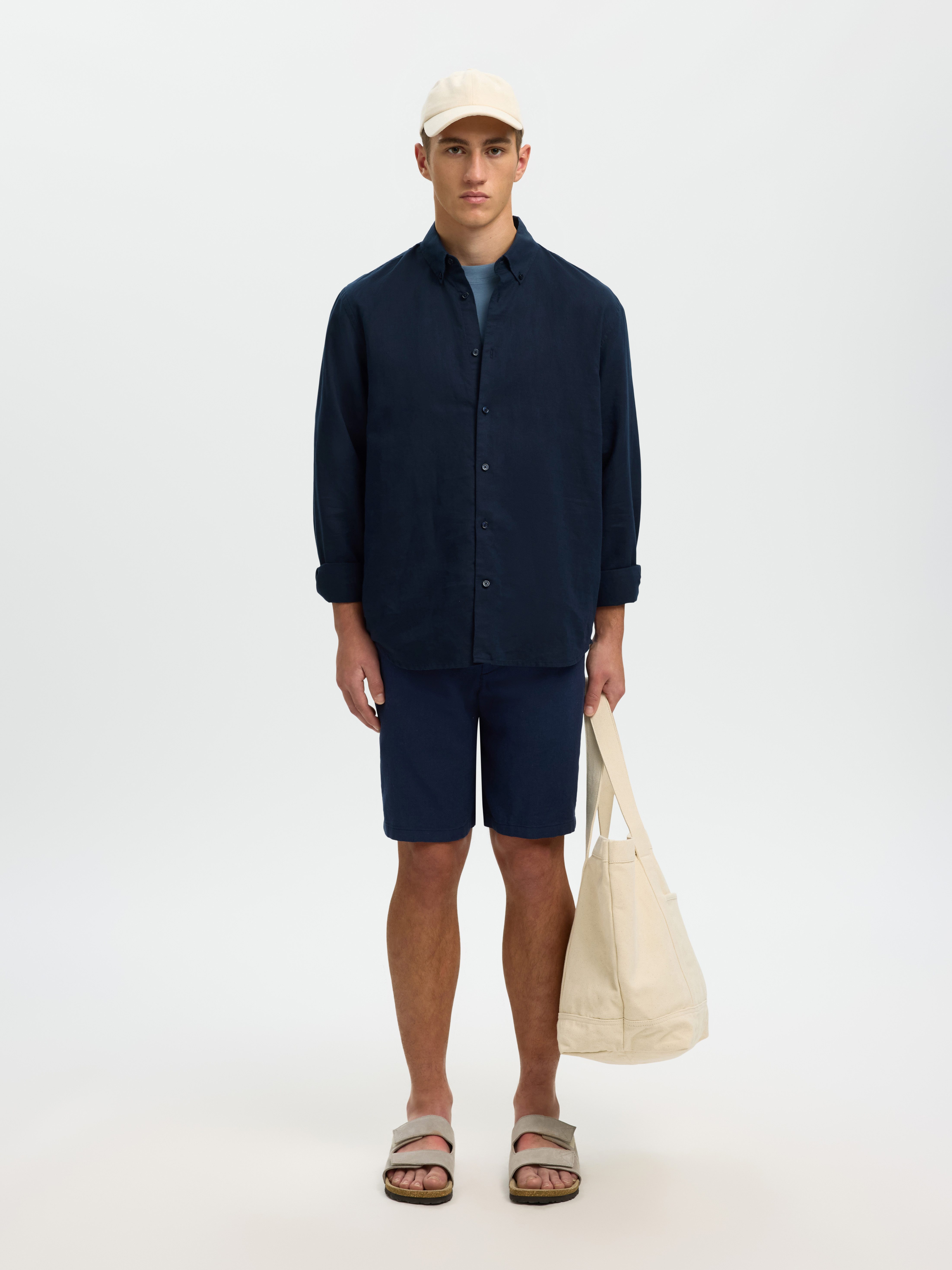 Selected Langarmhemd SLHREGCLAY LINENBLEND LS SHIRT CLA NOOS Materialmix, regular fit – Bild 5 von 5
