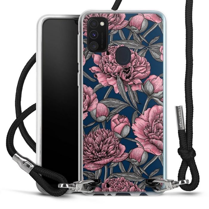 DeinDesign Handyhülle Pfingstrose Blumen Blüte Night Peony Garden 4 Samsung Galaxy M30s Handykette Hülle mit Band Case zum Umhängen