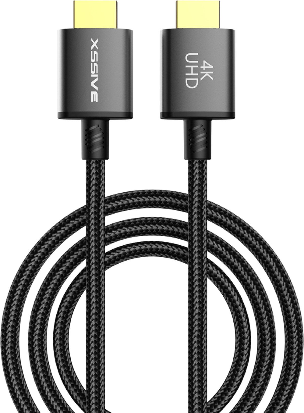 Xssive HDMI 4K 5m Cable – Screen Mirroring & Ultra-HD-Übertragung in Grau HDMI-Kabel, (5 cm), Robuste Kabelummantelung, Vergoldete Stecker