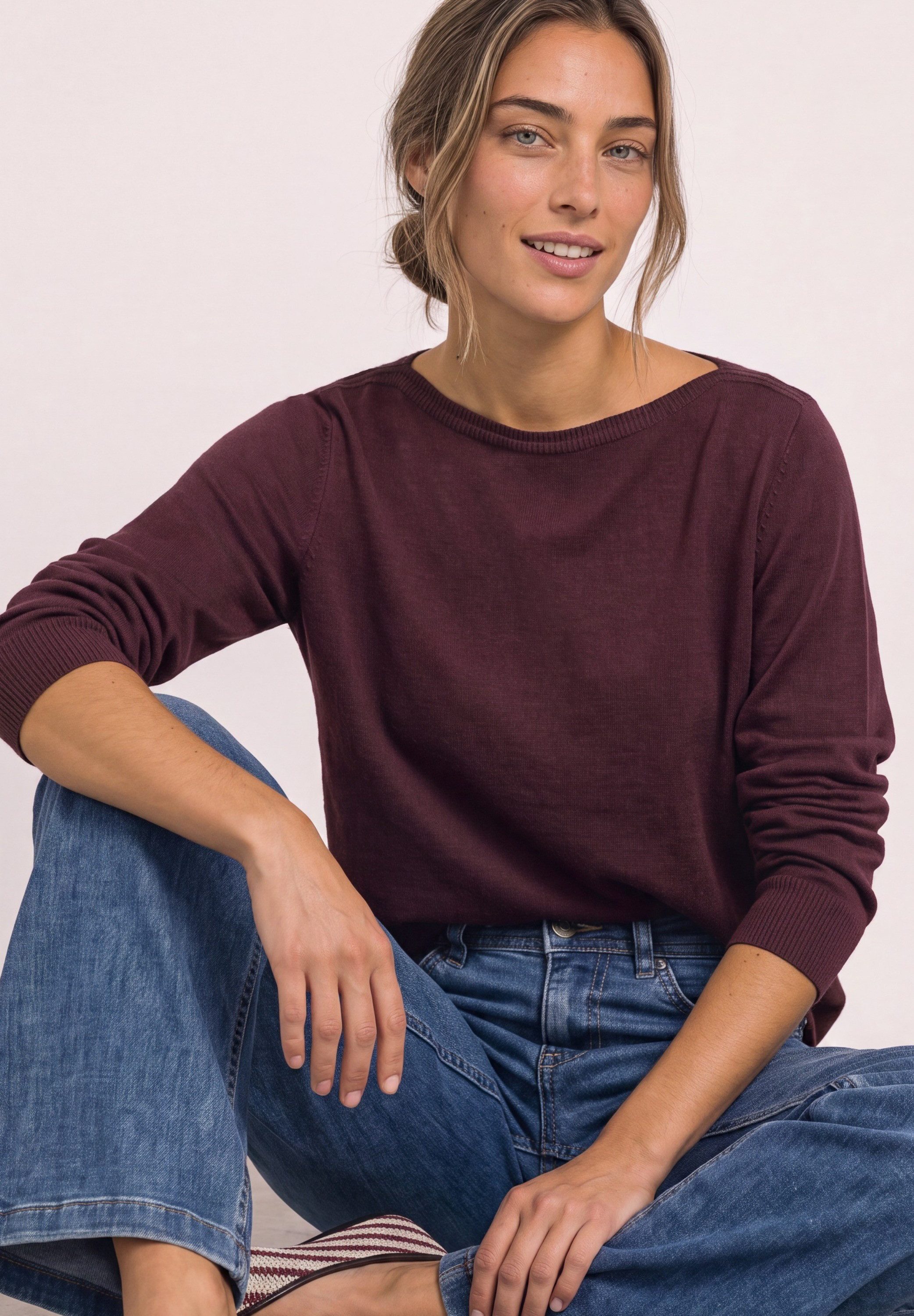 STREET ONE Strickpullover Feinstrick mit U-Boot-Ausschnitt / Viskose
