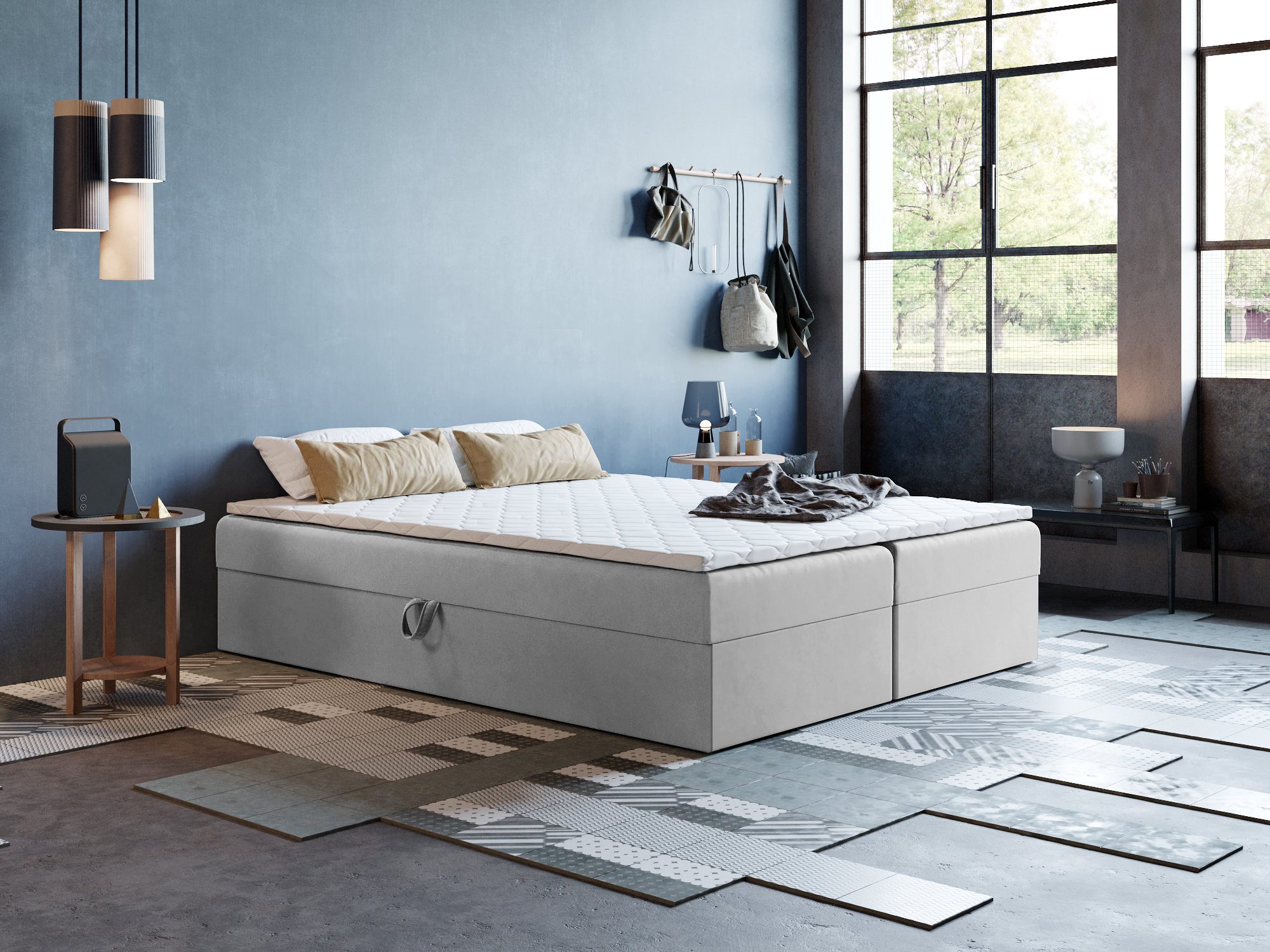 Godre Boxspringbett mit Bettkasten ARES 2 - 130x200 cm - Tashen Matratze und Topper (Bett + Matratze + Topper T-Visco), Bett mit zwei seitlich zu öffnenden Kästen