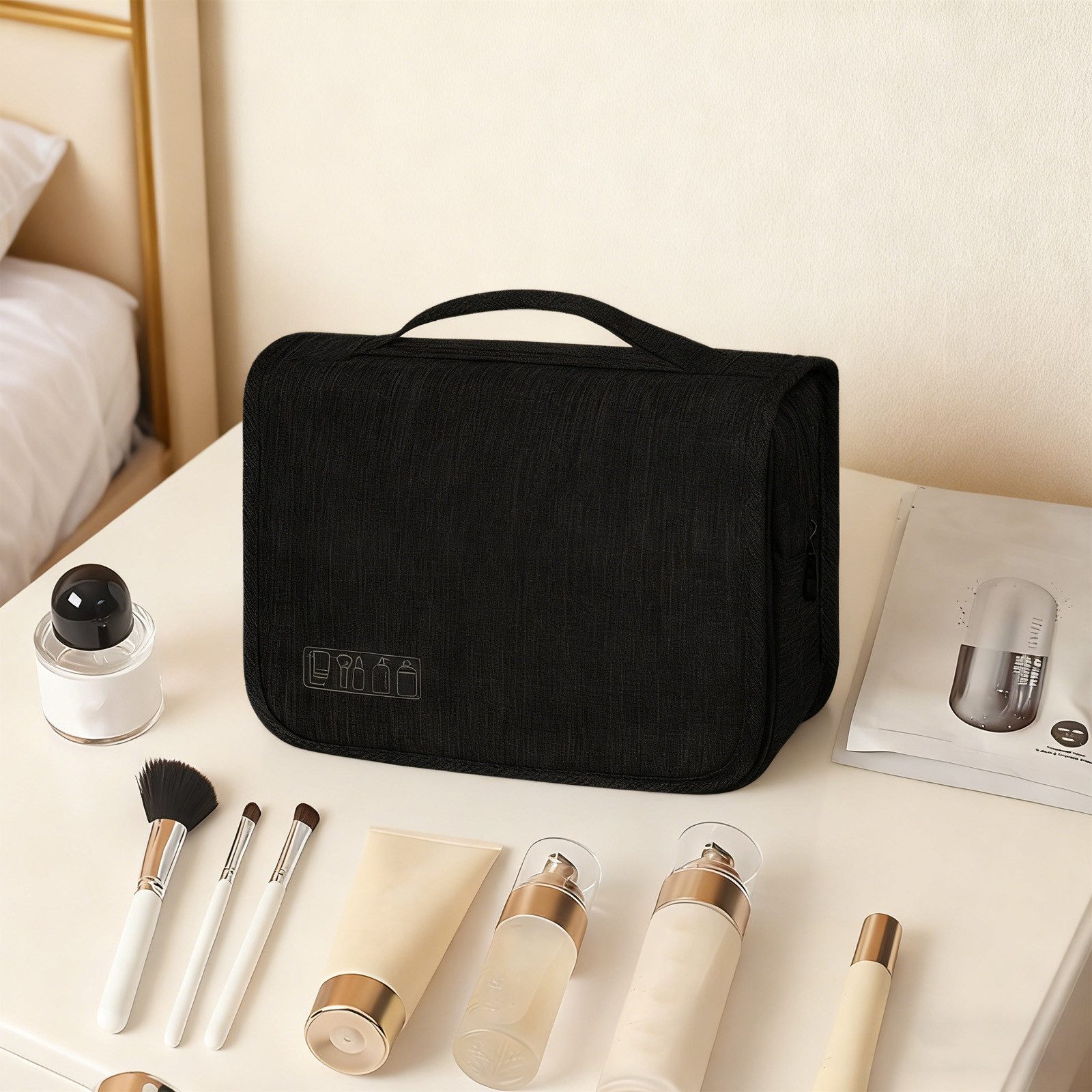 REDOM Kulturbeutel Reise-Kulturtasche Kosmetiktasche Hänge-Waschtasche mit Netztaschen (Reise-Waschtasche Make-up Tasche, 1-tlg., Integrierter haken für flexibles Aufhängen und komfortablen Zugriff), für Reisen Alltag Sport und als Geschenk geeignet